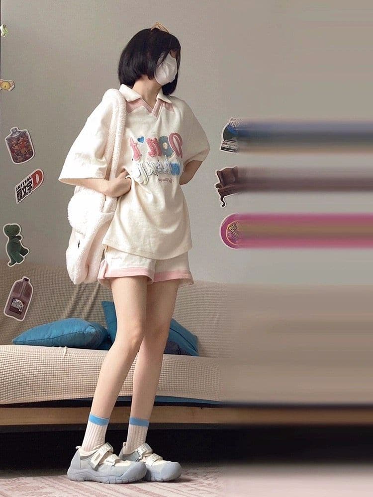 6535 Mianhua 남편 그리드 원본 수건 자수 원본 것 도파민 소녀 귀여운 서비스 세트 투피스 세트 상세 이미지 4