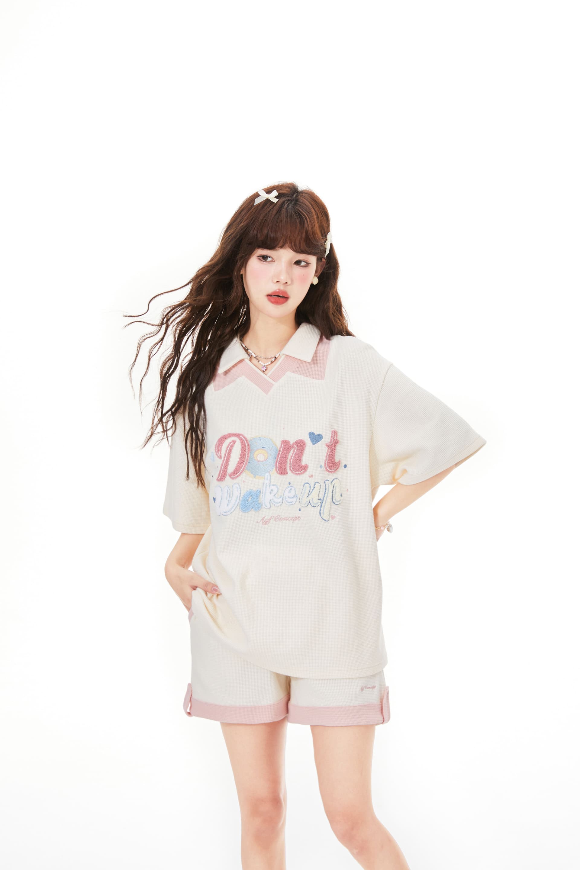 6535 Mianhua 남편 그리드 원본 수건 자수 원본 것 도파민 소녀 귀여운 서비스 세트 투피스 세트 상세 이미지 9