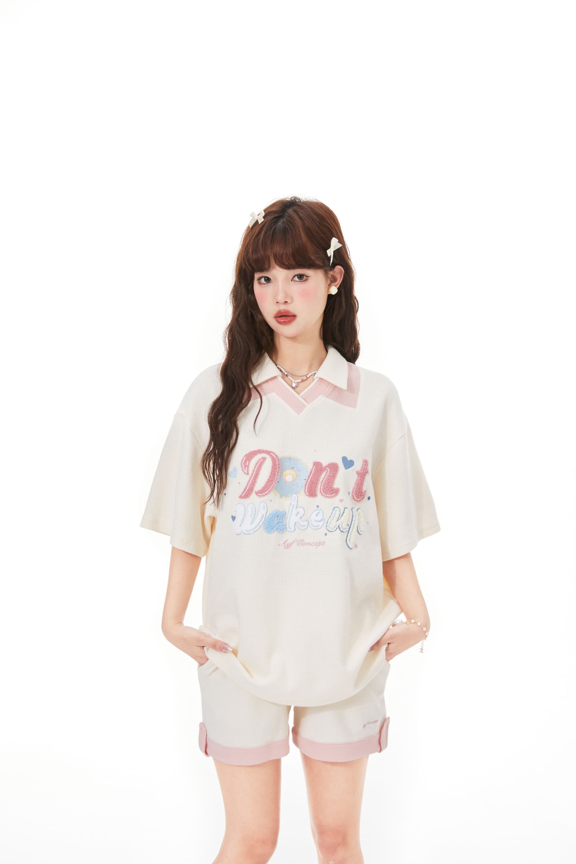 6535 Mianhua 남편 그리드 원본 수건 자수 원본 것 도파민 소녀 귀여운 서비스 세트 투피스 세트 상세 이미지 12