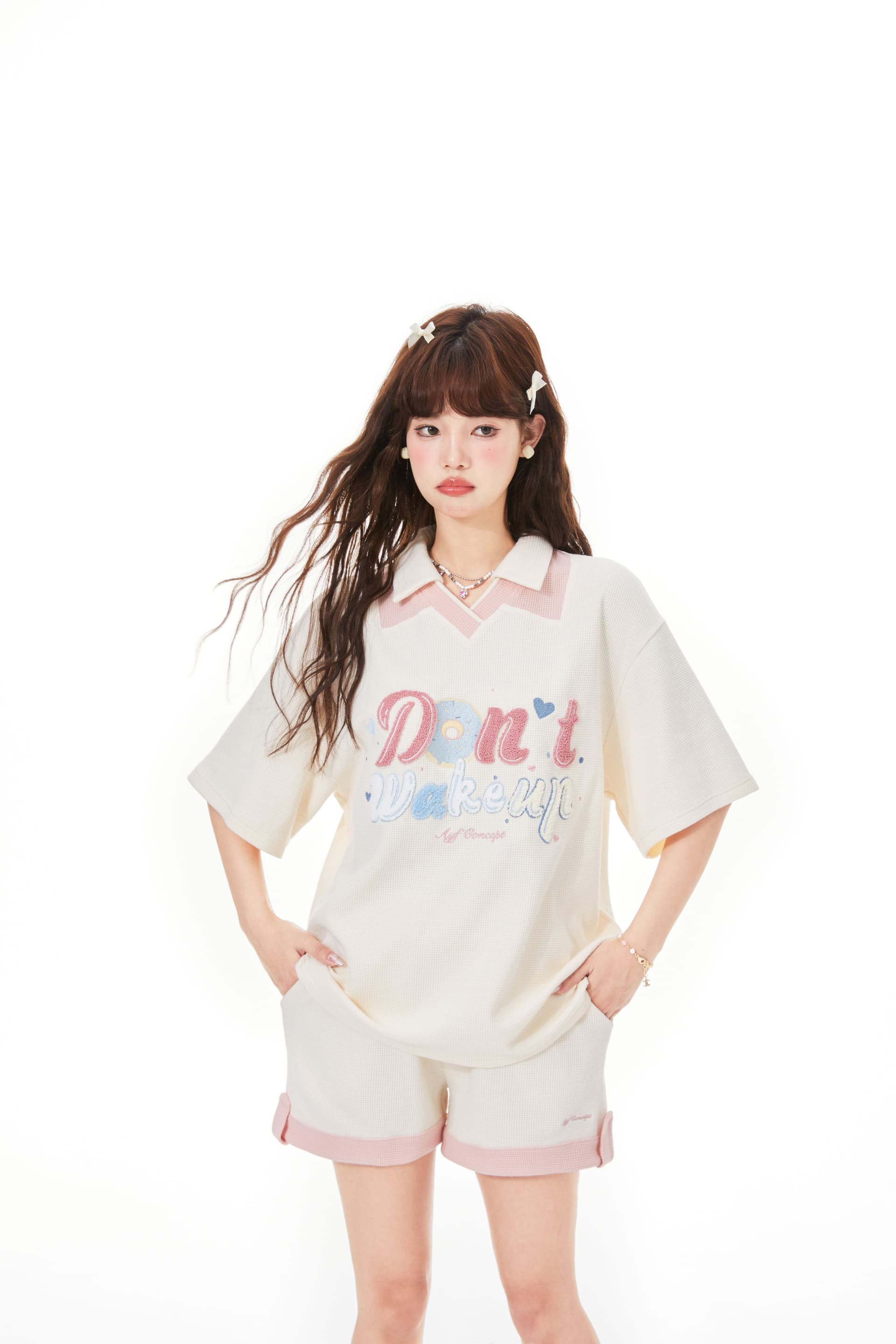 6535 Mianhua 남편 그리드 원본 수건 자수 원본 것 도파민 소녀 귀여운 서비스 세트 투피스 세트 상세 이미지 14