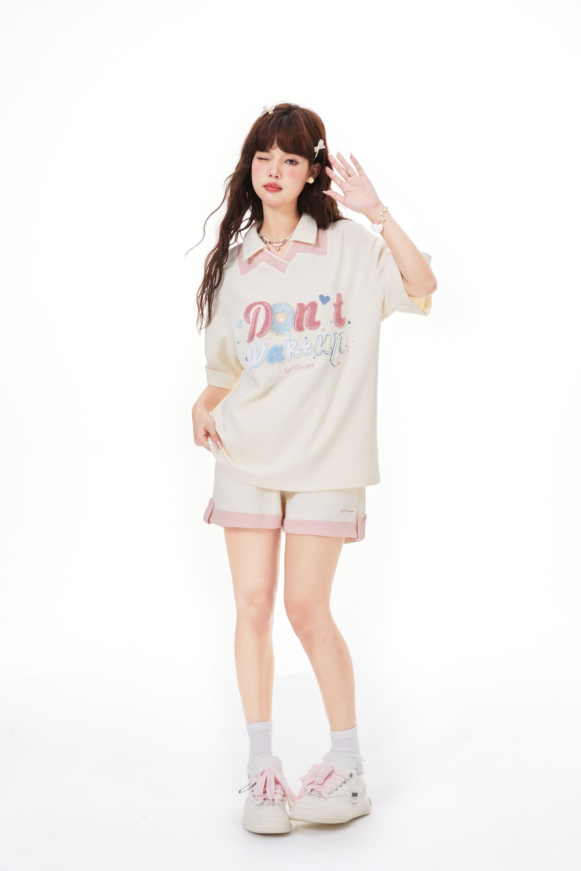 6535 Mianhua 남편 그리드 원본 수건 자수 원본 것 도파민 소녀 귀여운 서비스 세트 투피스 세트 상세 이미지 19