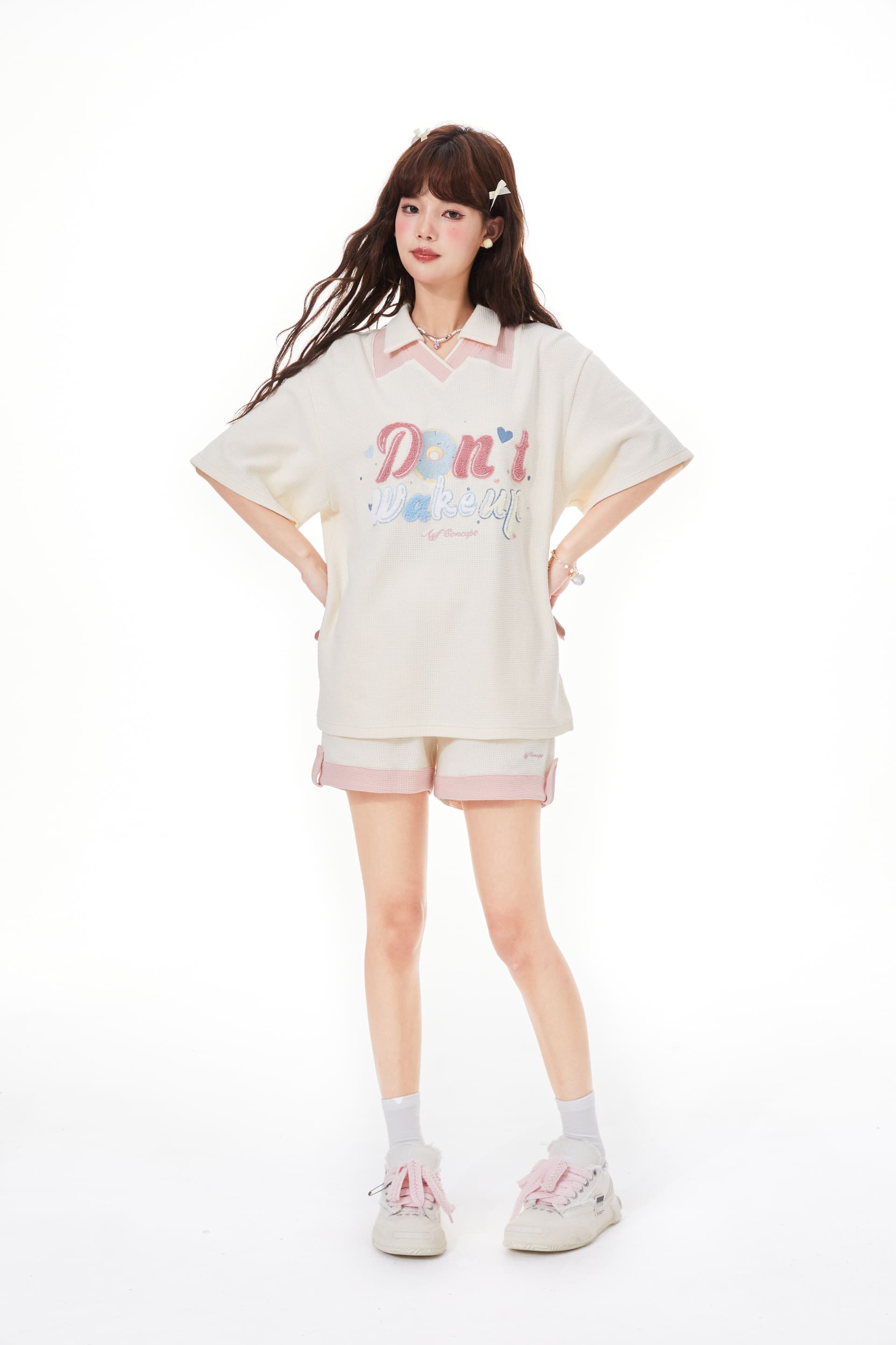 6535 Mianhua 남편 그리드 원본 수건 자수 원본 것 도파민 소녀 귀여운 서비스 세트 투피스 세트 상세 이미지 20