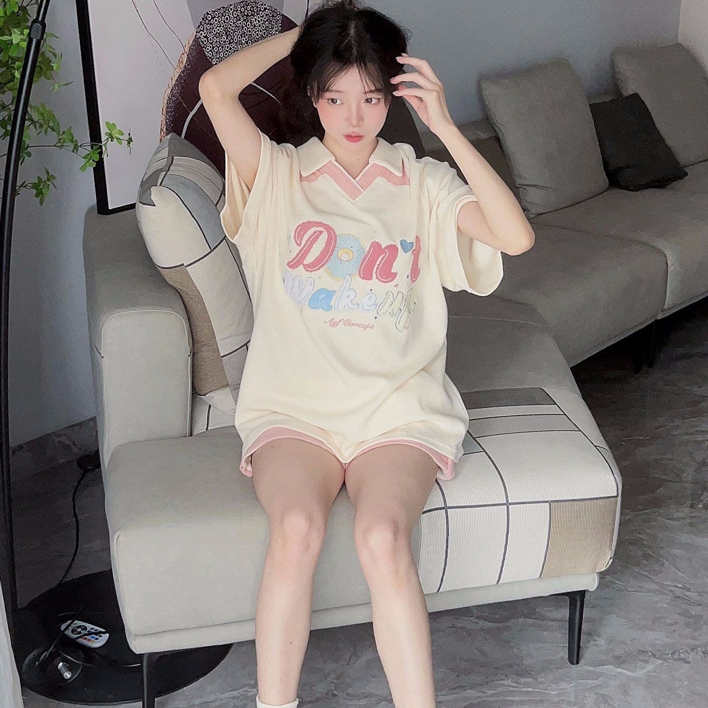 6535 Mianhua 남편 그리드 원본 수건 자수 원본 것 도파민 소녀 귀여운 서비스 세트 투피스 세트 상세 이미지 28