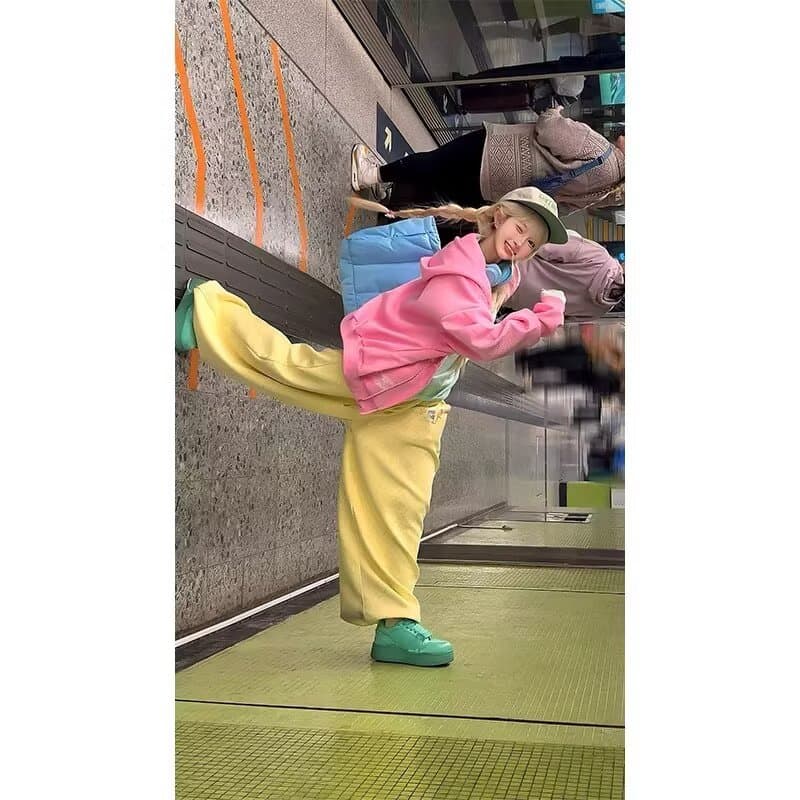 아메리칸 알파벳 자수 모통이 칼 웨이 바지 여자 가을 vibe 높음 거리 캐주얼 바지 허리밴드 와이드 레그 팬츠 이미지 2