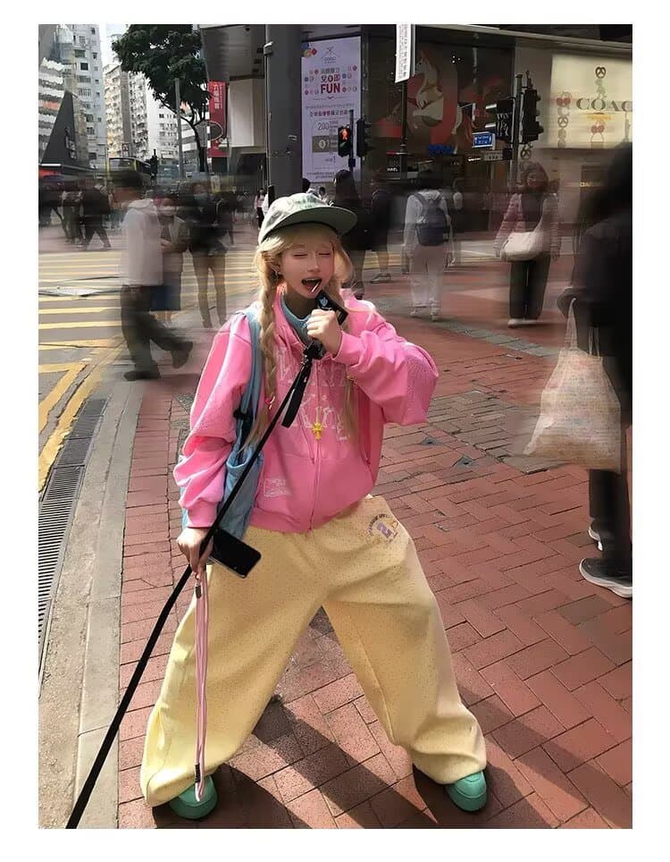 아메리칸 알파벳 자수 모통이 칼 웨이 바지 여자 가을 vibe 높음 거리 캐주얼 바지 허리밴드 와이드 레그 팬츠 상세 이미지 4