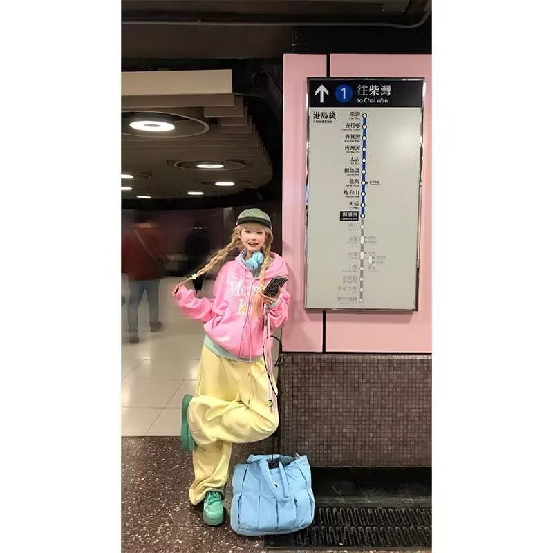 아메리칸 알파벳 자수 모통이 칼 웨이 바지 여자 가을 vibe 높음 거리 캐주얼 바지 허리밴드 와이드 레그 팬츠 상세 이미지 6