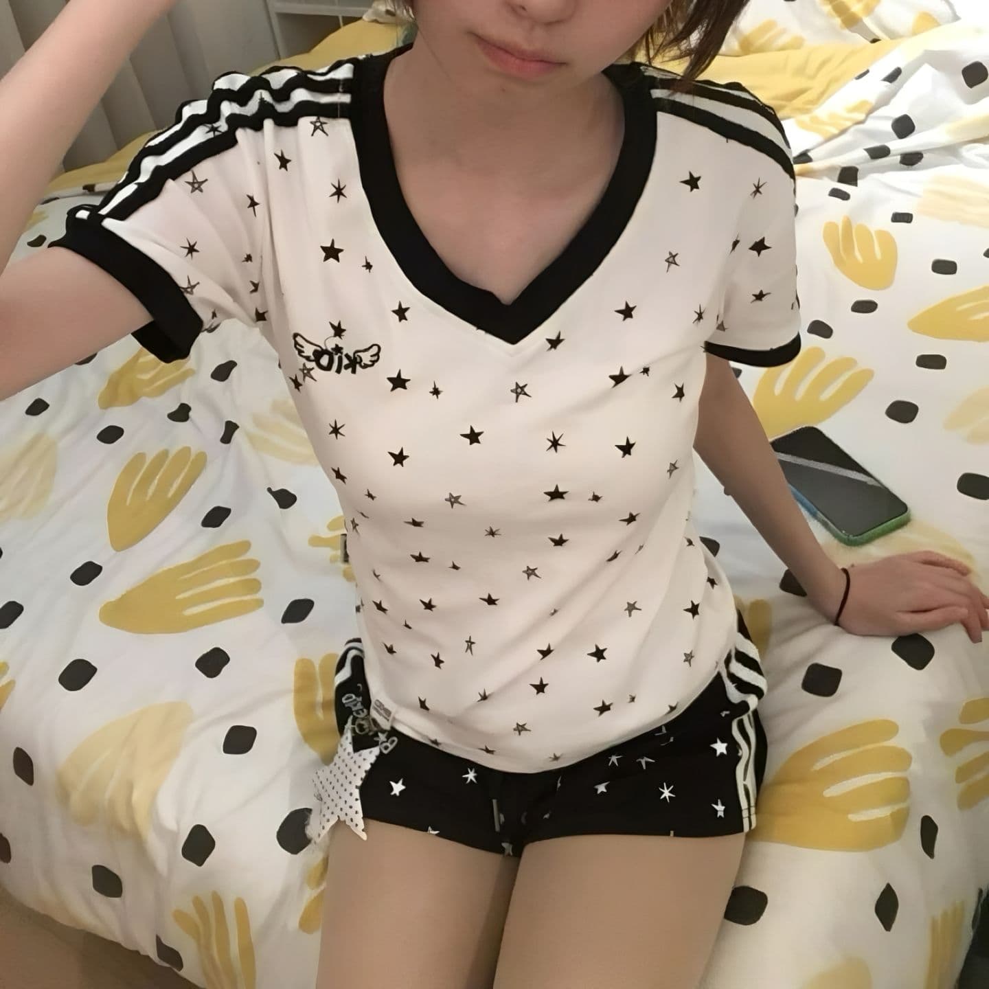 원본 원단 별 프린트 패치워크 반바지 여름 새로운 작은 키 넓은 다리 스트레이트 바지 트렌디 이미지 3