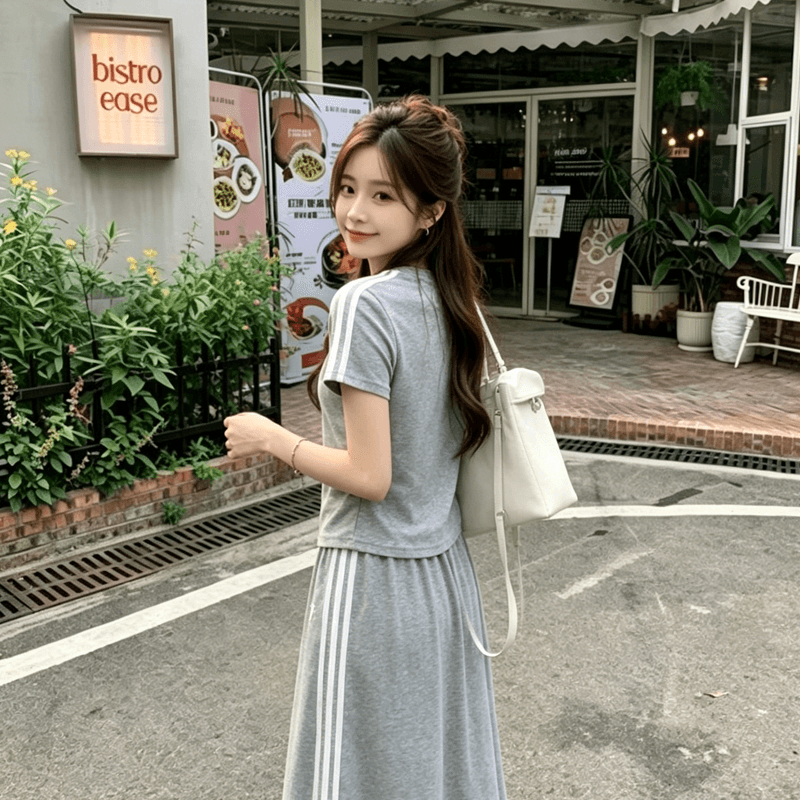 세련된 여성 그는 벤 바람 세트 치마 2026 여름 한국 스타일 반팔 맨위 롱 코트 반신 스커트 투피스 세트 상세 이미지 7