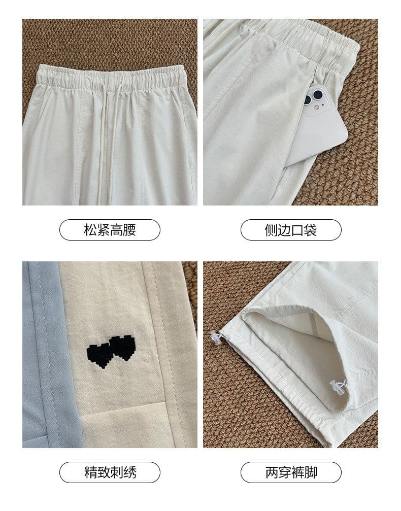 3 차원 허리 화이트 자수 넓은 다리 속도 건조한 워크웨어 팬츠 여성 여름 스트레이트 루즈핏 작은 키 캐주얼 운동 바지 상세 이미지 8
