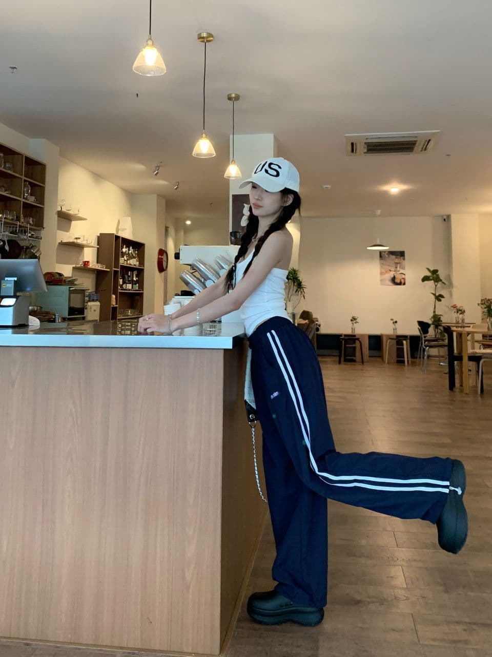 알파벳 있음 변경 속도 건조한 워크웨어 팬츠 여성 도파민 루즈핏 캐주얼 스트라이프 얇은 스타일 운동 와이드 레그 팬츠 상세 이미지 7