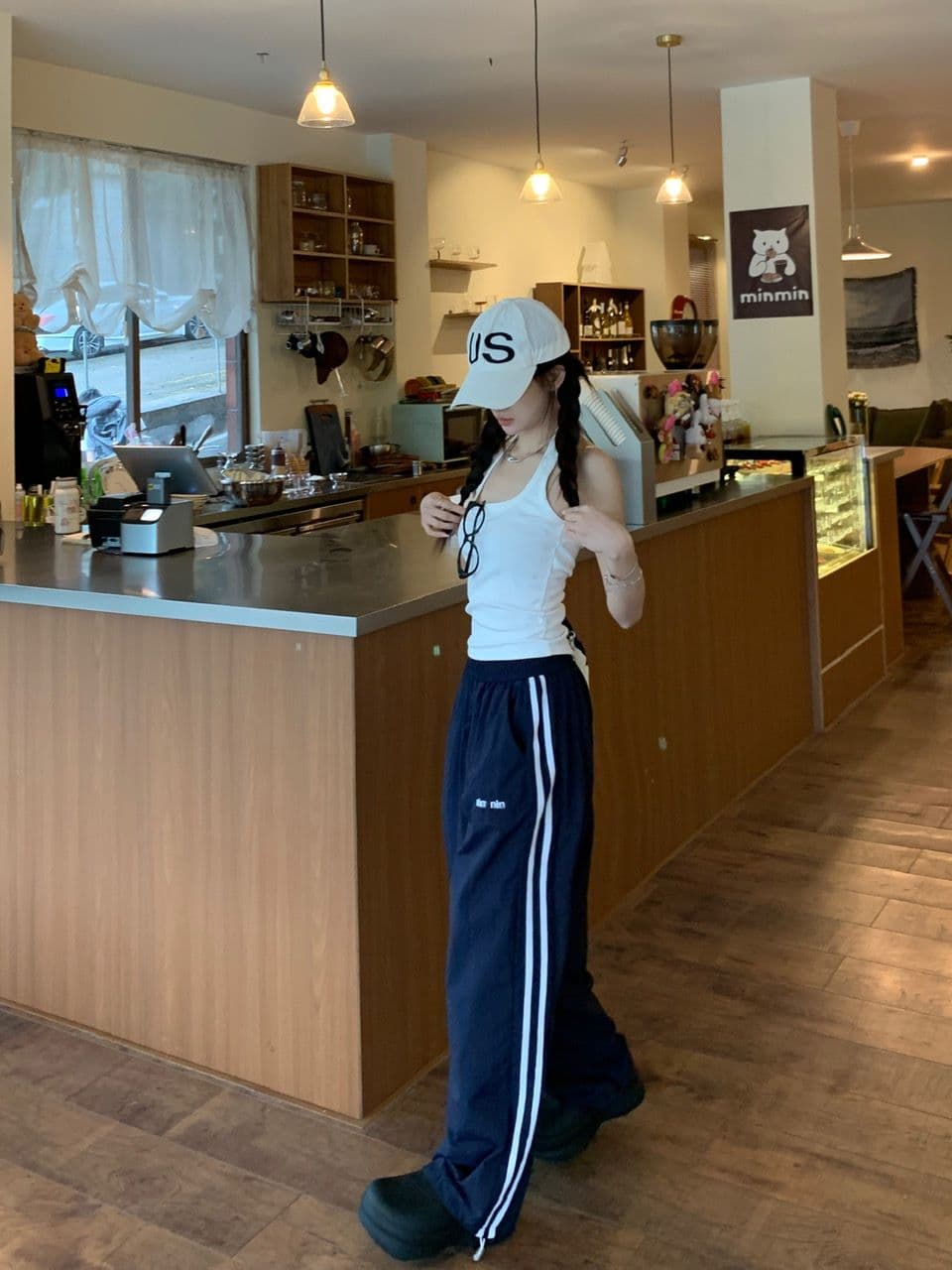 알파벳 있음 변경 속도 건조한 워크웨어 팬츠 여성 도파민 루즈핏 캐주얼 스트라이프 얇은 스타일 운동 와이드 레그 팬츠 상세 이미지 10