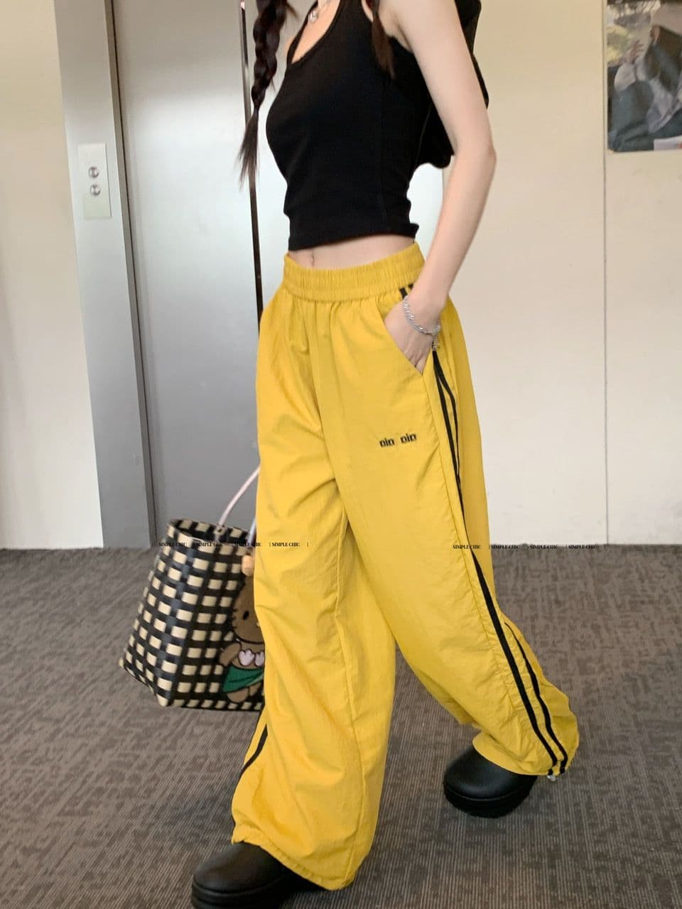 알파벳 있음 변경 속도 건조한 워크웨어 팬츠 여성 도파민 루즈핏 캐주얼 스트라이프 얇은 스타일 운동 와이드 레그 팬츠 상세 이미지 18