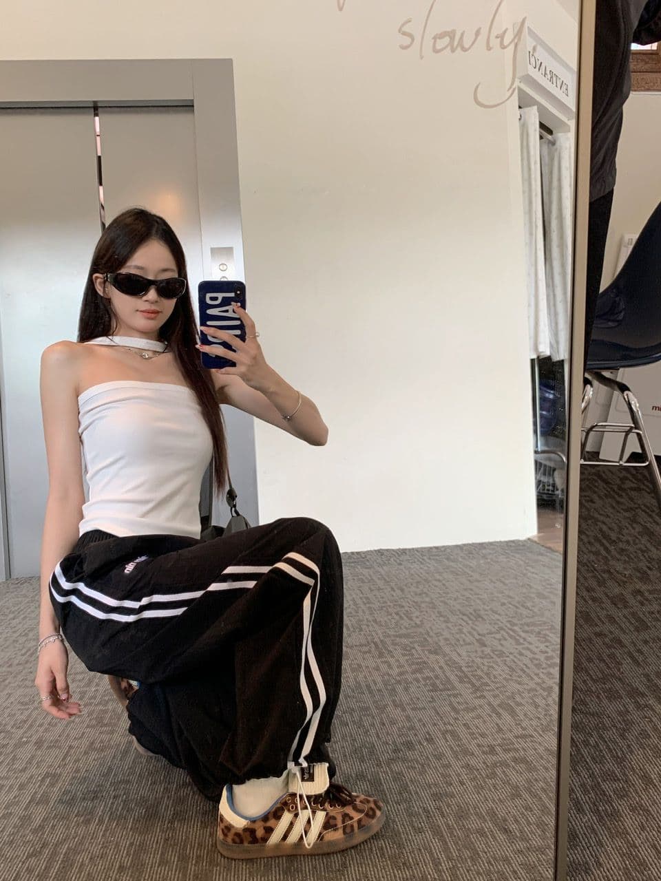 알파벳 있음 변경 속도 건조한 워크웨어 팬츠 여성 도파민 루즈핏 캐주얼 스트라이프 얇은 스타일 운동 와이드 레그 팬츠 상세 이미지 32