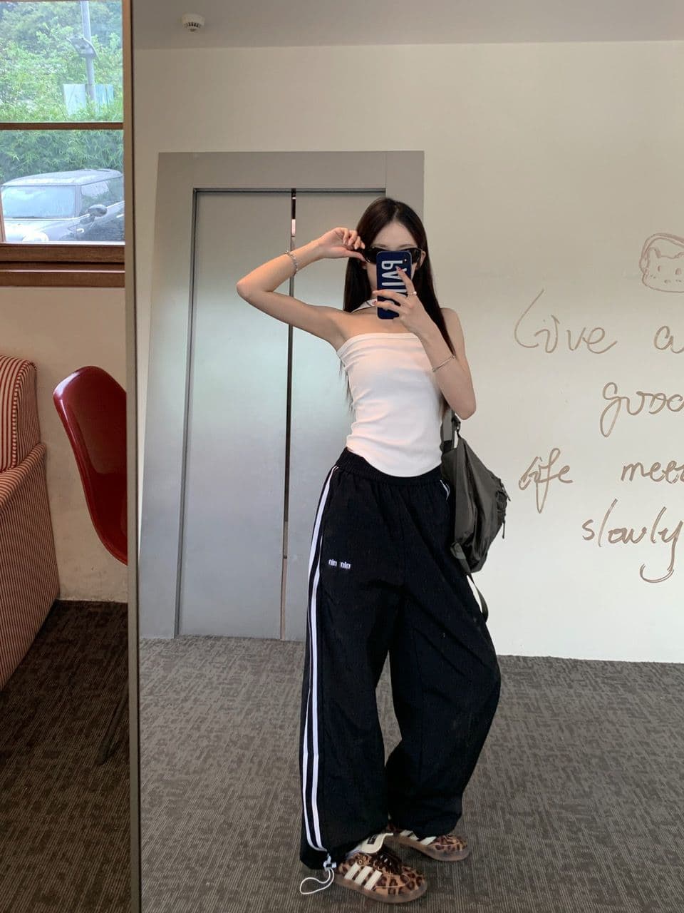알파벳 있음 변경 속도 건조한 워크웨어 팬츠 여성 도파민 루즈핏 캐주얼 스트라이프 얇은 스타일 운동 와이드 레그 팬츠 상세 이미지 33