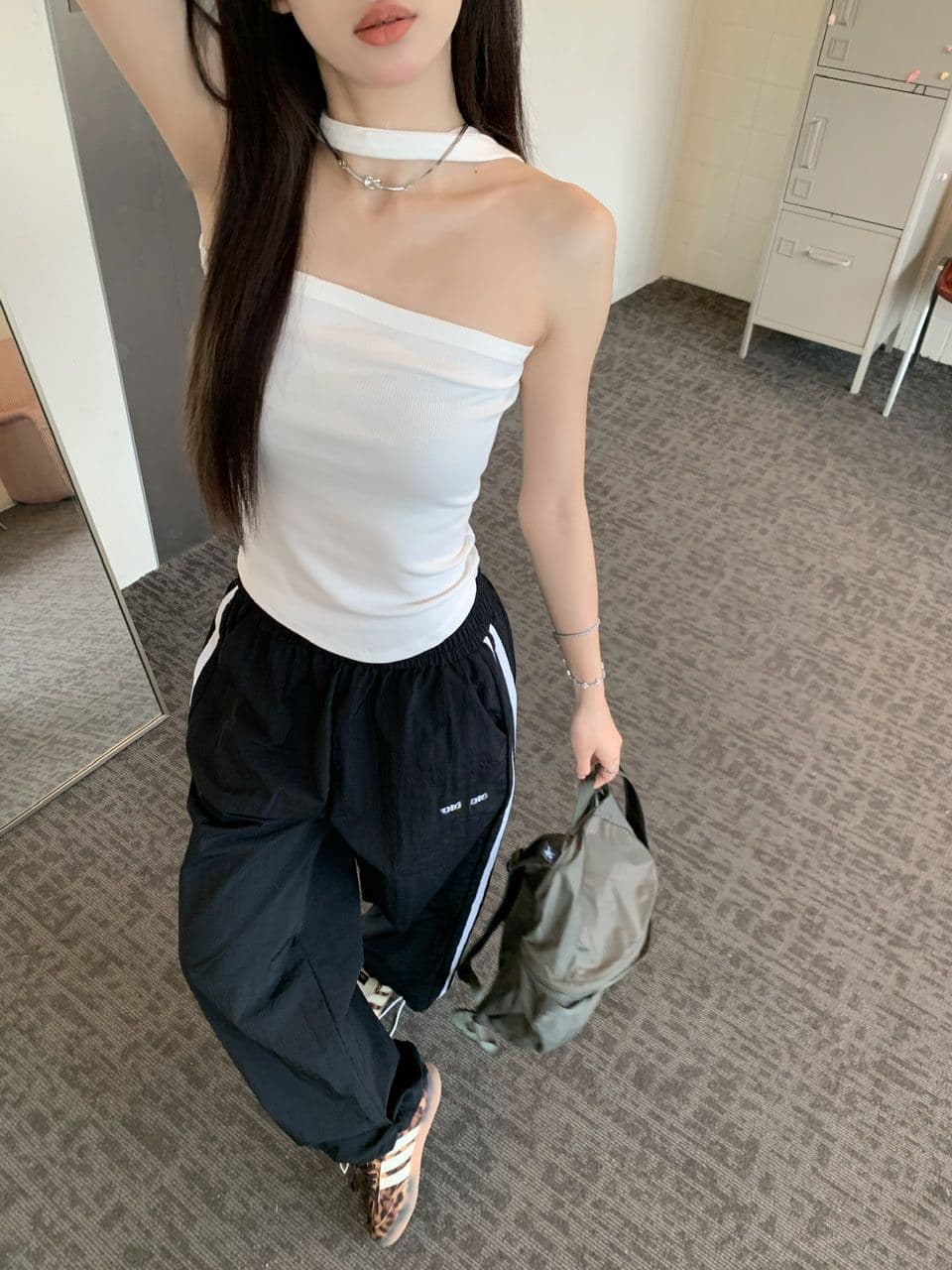 알파벳 있음 변경 속도 건조한 워크웨어 팬츠 여성 도파민 루즈핏 캐주얼 스트라이프 얇은 스타일 운동 와이드 레그 팬츠 상세 이미지 39