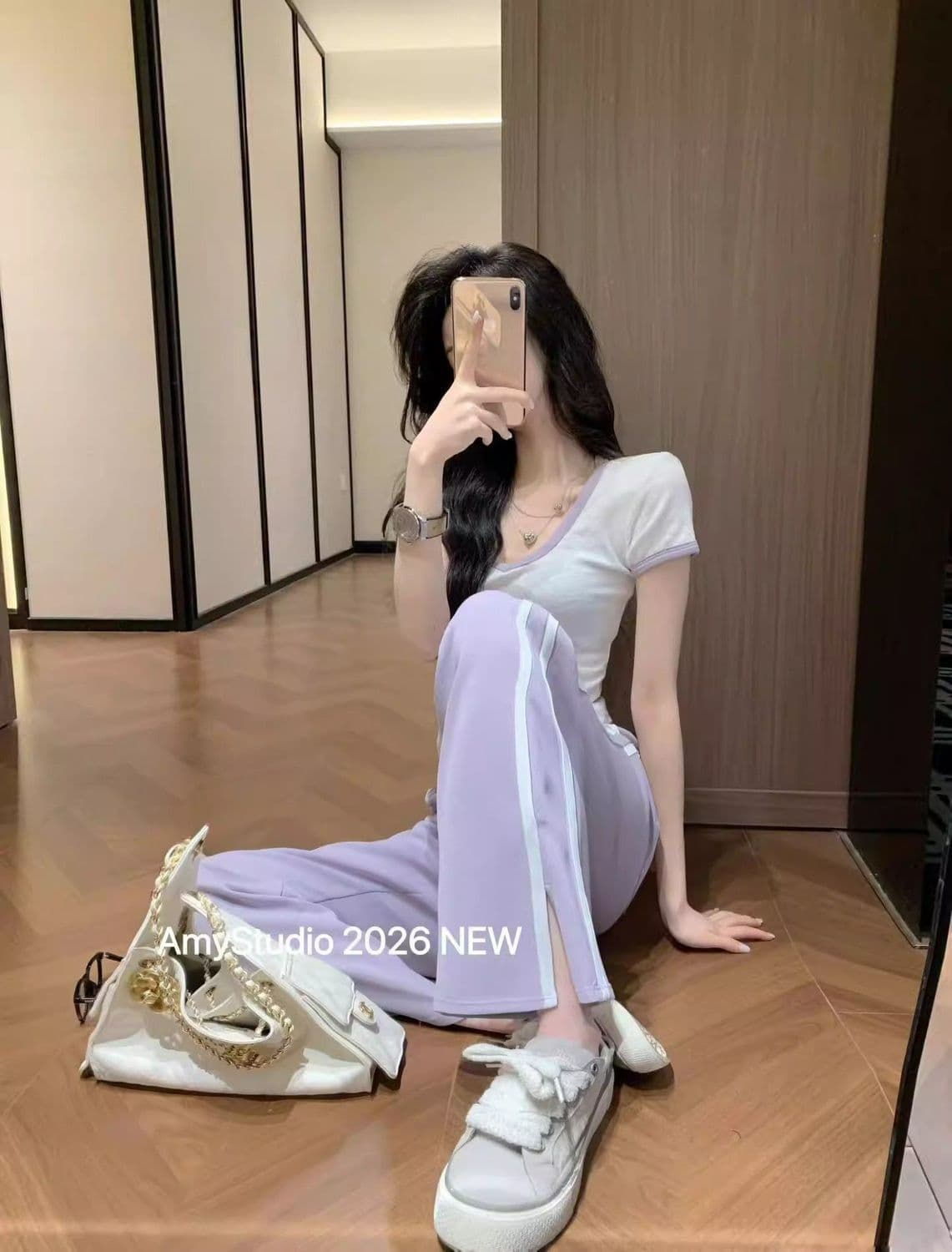 슬림해 보이는 한국 스타일 여름 캐주얼 스포츠 슈트 여름 새로운 순수한 욕망 바람 반팔 티셔츠 가져 가라. 스트레이트 팬츠 두 조각 여성 세트 상세 이미지 3