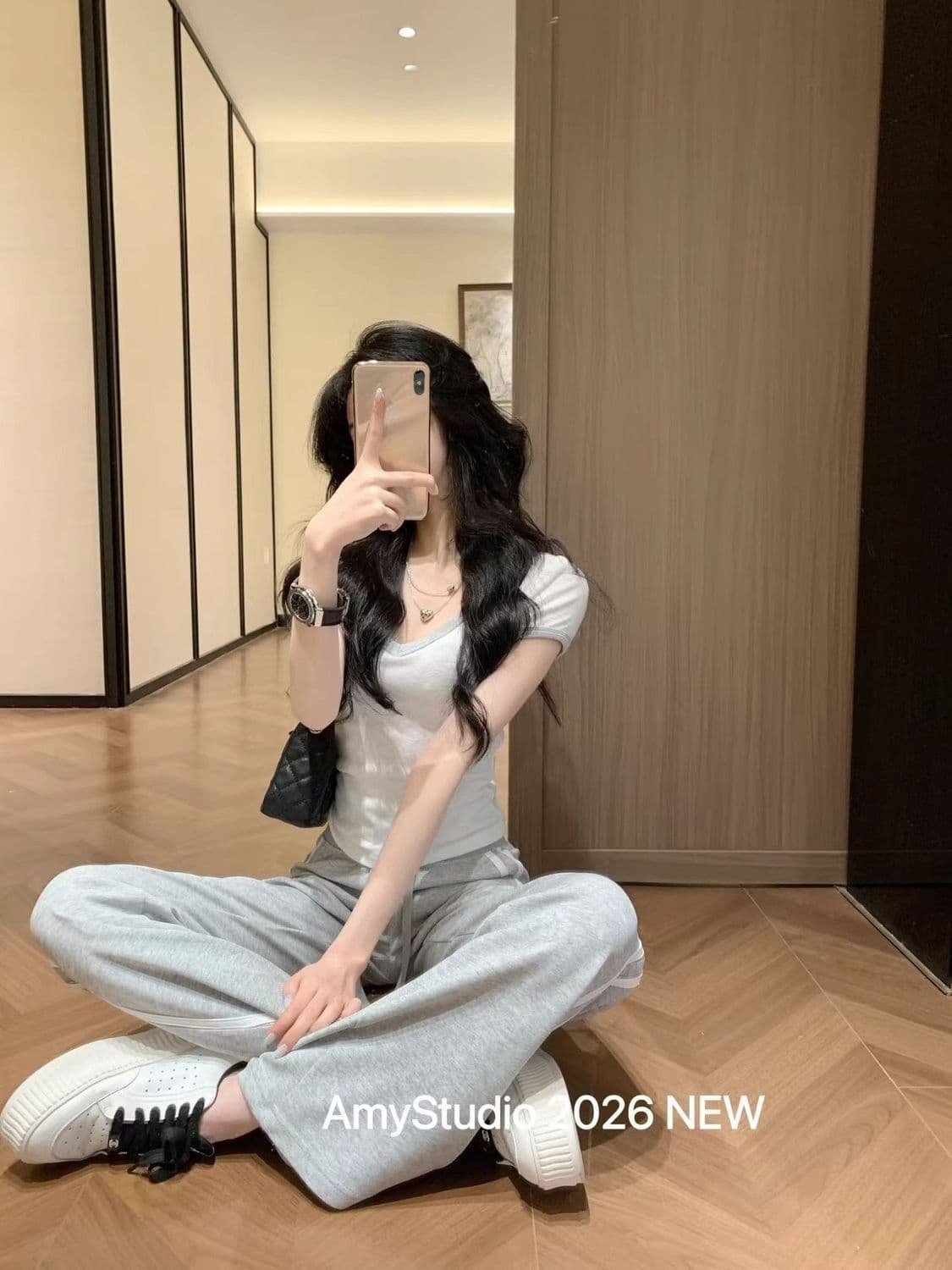 슬림해 보이는 한국 스타일 여름 캐주얼 스포츠 슈트 여름 새로운 순수한 욕망 바람 반팔 티셔츠 가져 가라. 스트레이트 팬츠 두 조각 여성 세트 상세 이미지 13
