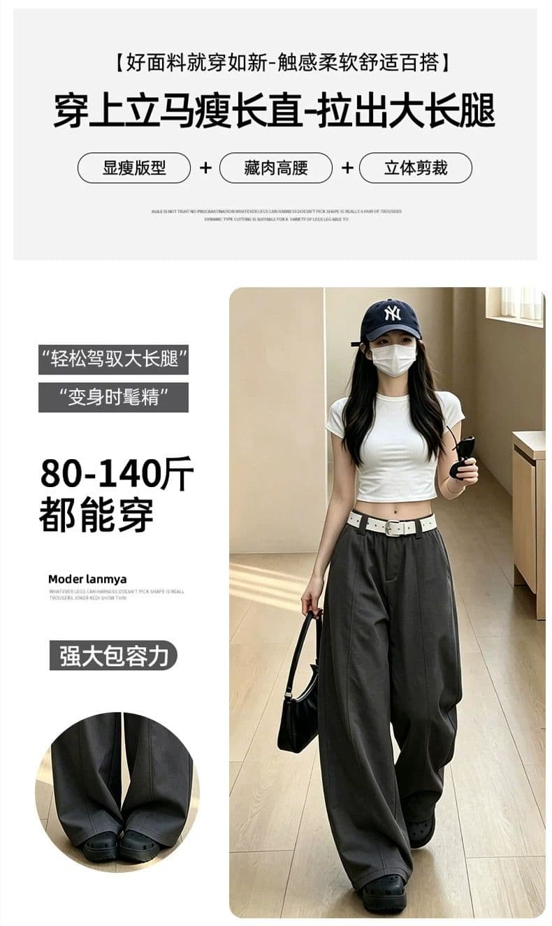 카키 색 모통이 칼 워크웨어 팬츠 여성 2026 새로운 여름 얇은 스타일 캐주얼 운동 작은 키 하이웨이스트 와이드 레그 팬츠 어린이 상세 이미지 5