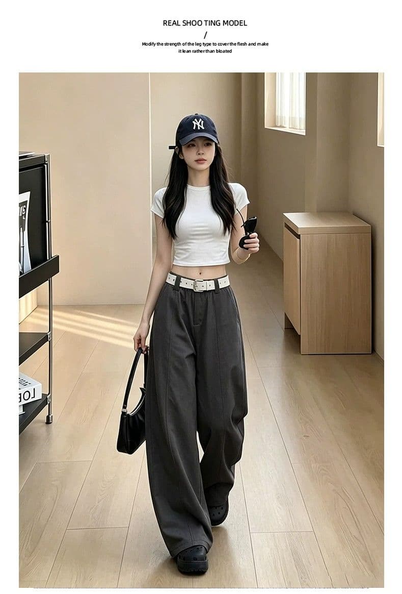 카키 색 모통이 칼 워크웨어 팬츠 여성 2026 새로운 여름 얇은 스타일 캐주얼 운동 작은 키 하이웨이스트 와이드 레그 팬츠 어린이 상세 이미지 11