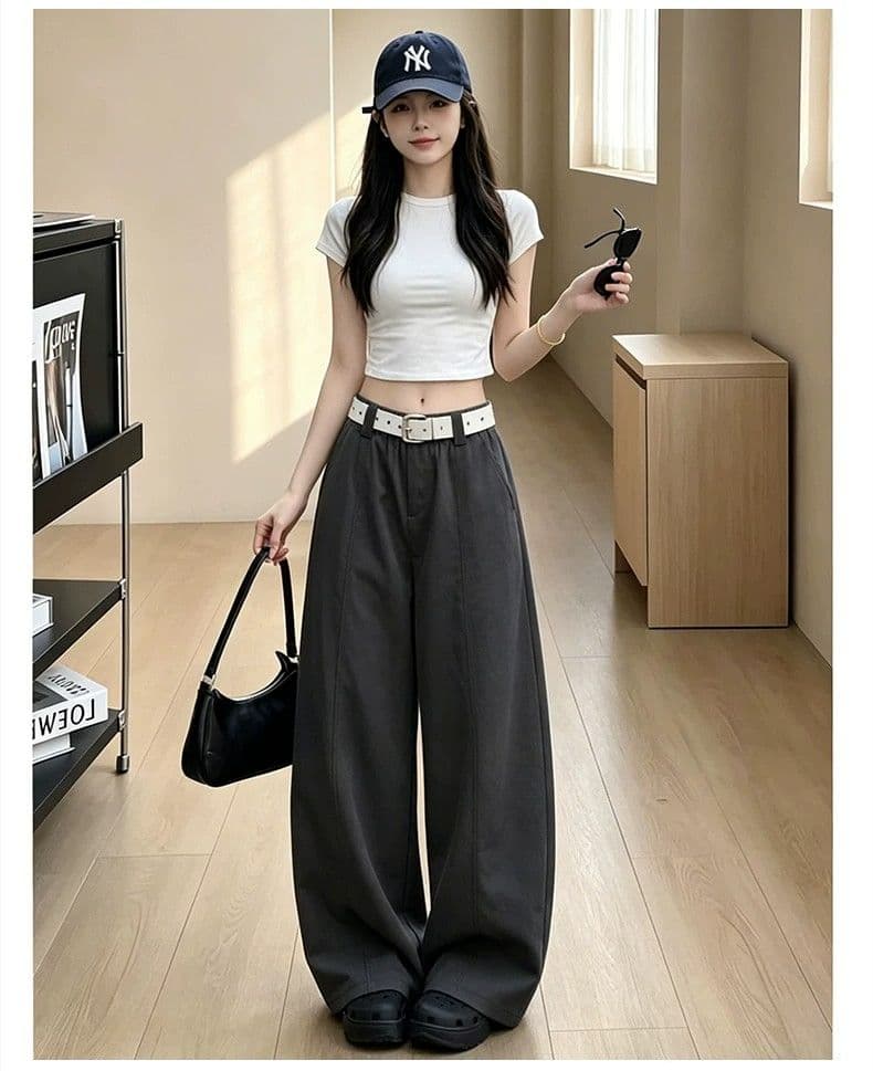 카키 색 모통이 칼 워크웨어 팬츠 여성 2026 새로운 여름 얇은 스타일 캐주얼 운동 작은 키 하이웨이스트 와이드 레그 팬츠 어린이 상세 이미지 12