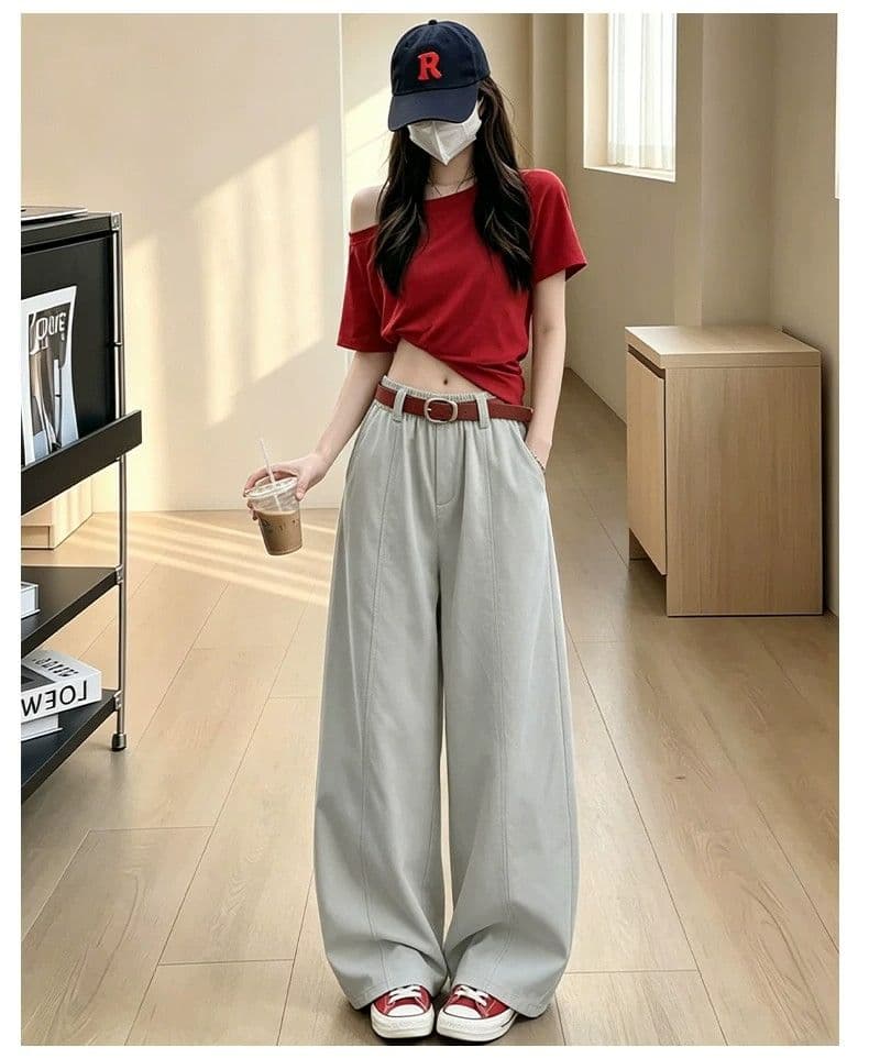 카키 색 모통이 칼 워크웨어 팬츠 여성 2026 새로운 여름 얇은 스타일 캐주얼 운동 작은 키 하이웨이스트 와이드 레그 팬츠 어린이 상세 이미지 19