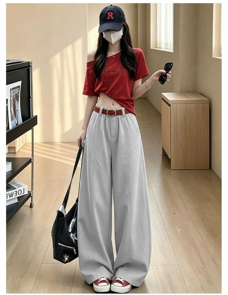 카키 색 모통이 칼 워크웨어 팬츠 여성 2026 새로운 여름 얇은 스타일 캐주얼 운동 작은 키 하이웨이스트 와이드 레그 팬츠 어린이 상세 이미지 21