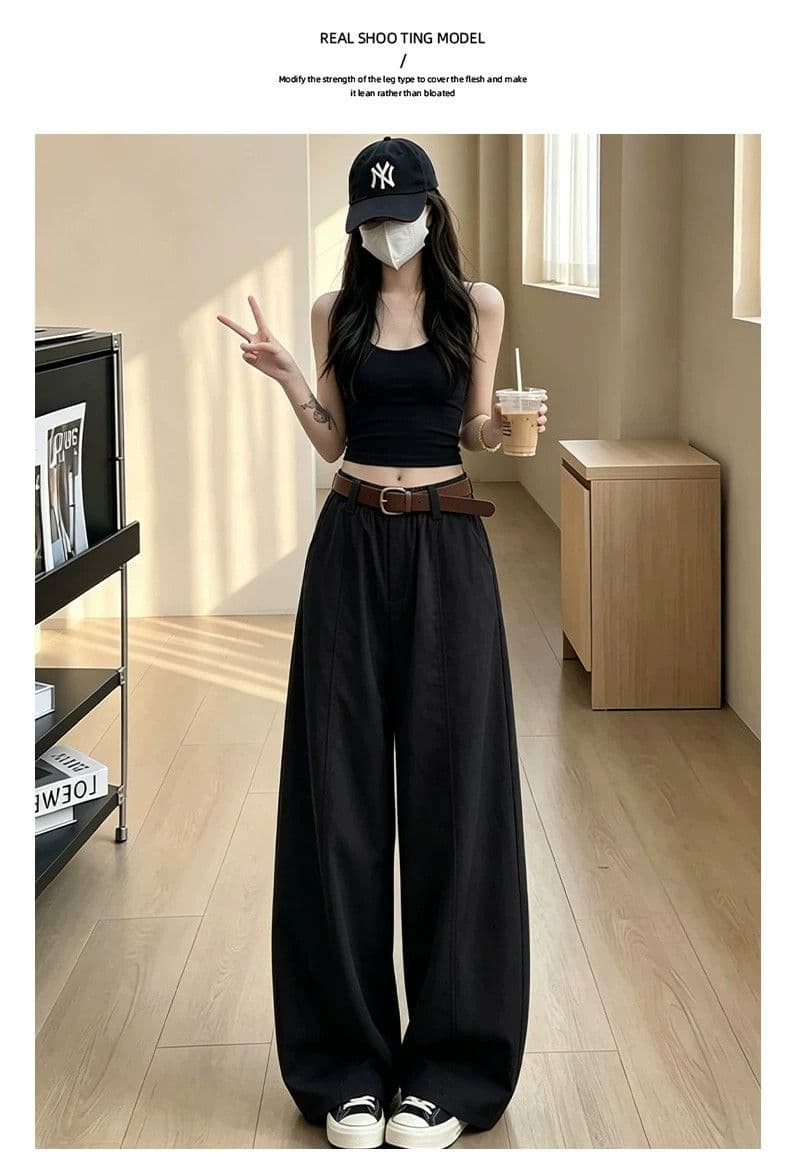 카키 색 모통이 칼 워크웨어 팬츠 여성 2026 새로운 여름 얇은 스타일 캐주얼 운동 작은 키 하이웨이스트 와이드 레그 팬츠 어린이 상세 이미지 24