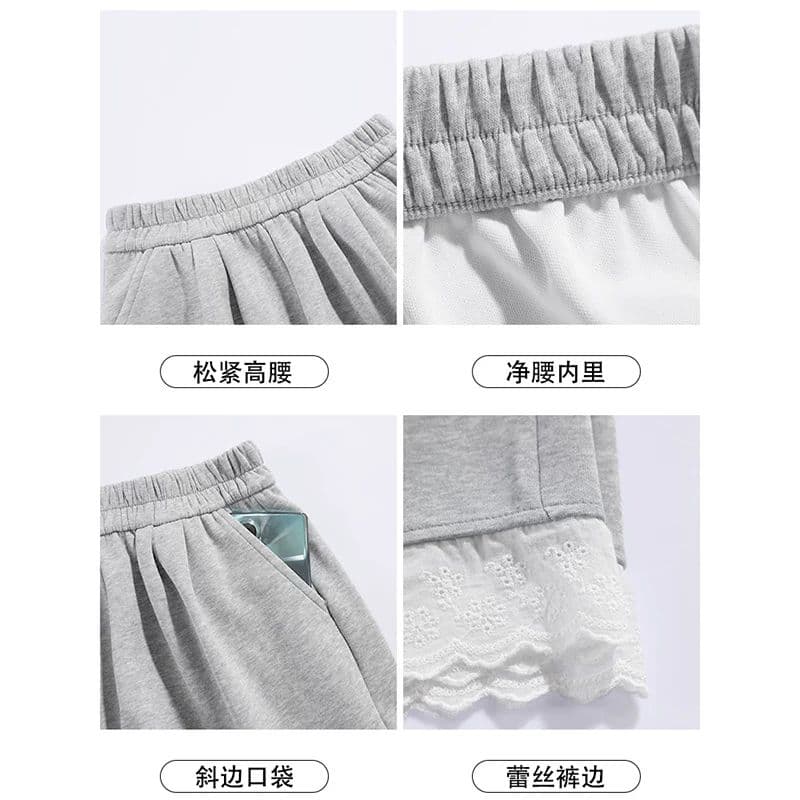 회색 레이스 측면 운동 반바지 여성 여름 얇은 2026 새로운 하이웨이스트 한 마디 캐주얼 루즈핏 외출용 바지 이미지 3