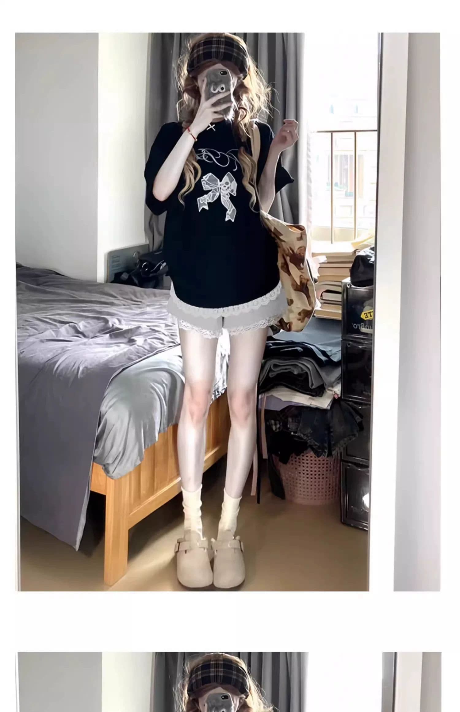 회색 레이스 측면 운동 반바지 여성 여름 얇은 2026 새로운 하이웨이스트 한 마디 캐주얼 루즈핏 외출용 바지 상세 이미지 13