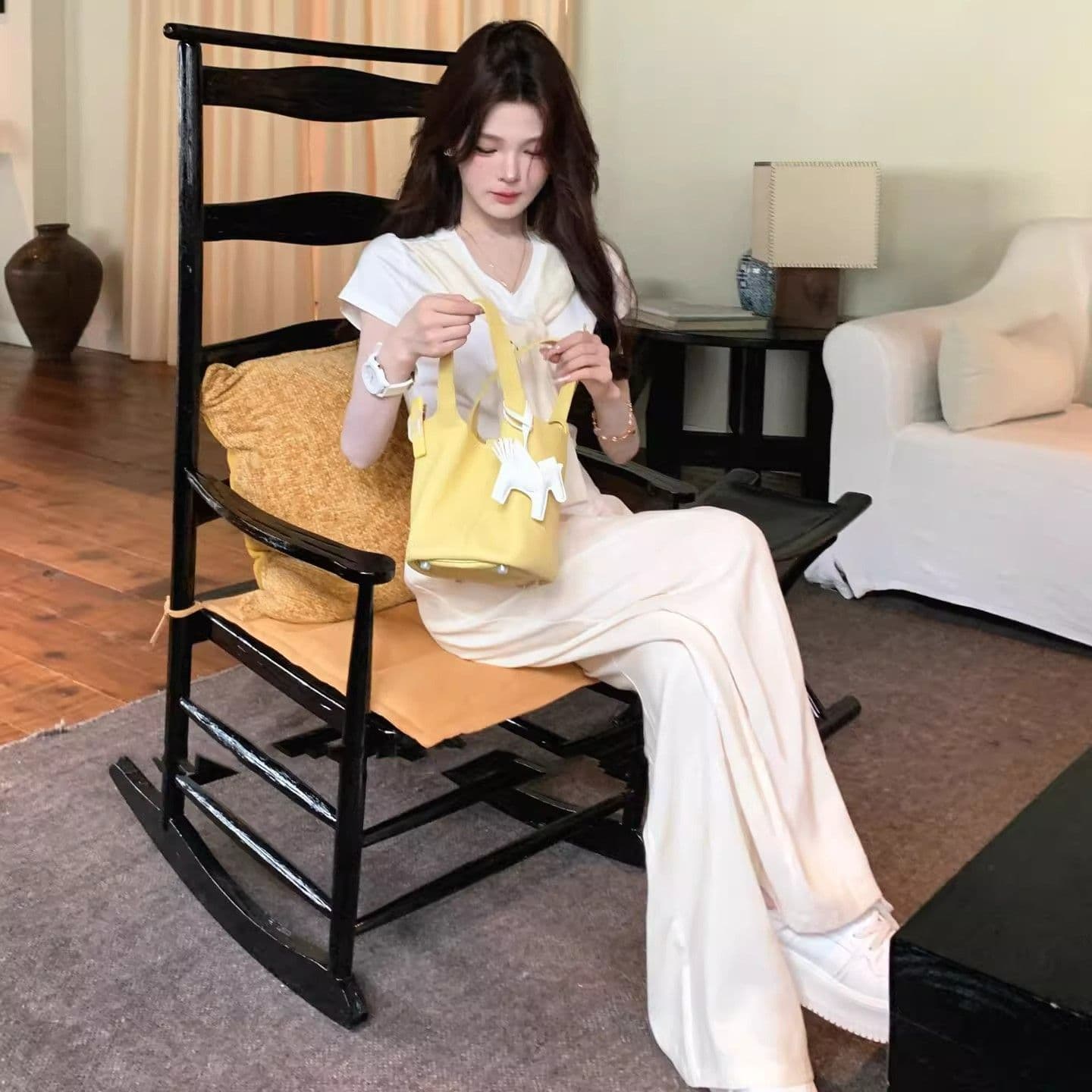 슈퍼 화재 도파민 핑크색 캐주얼 스포츠 슈트 여성 여름 연령 감소 페이크 레이어드 반팔 와이드 레그 팬츠 투피스 슈트 이미지 5