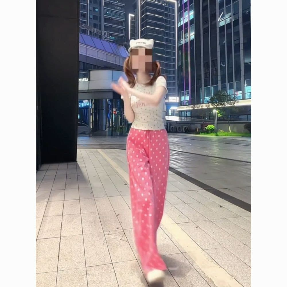 레트로 도트 무늬 캐주얼 바지 아이들 여름 아메리칸 ins 트렌디 얇은 스타일 루즈핏 스트레이트 넓은 다리 핫걸 다용도 긴 바지 이미지 5