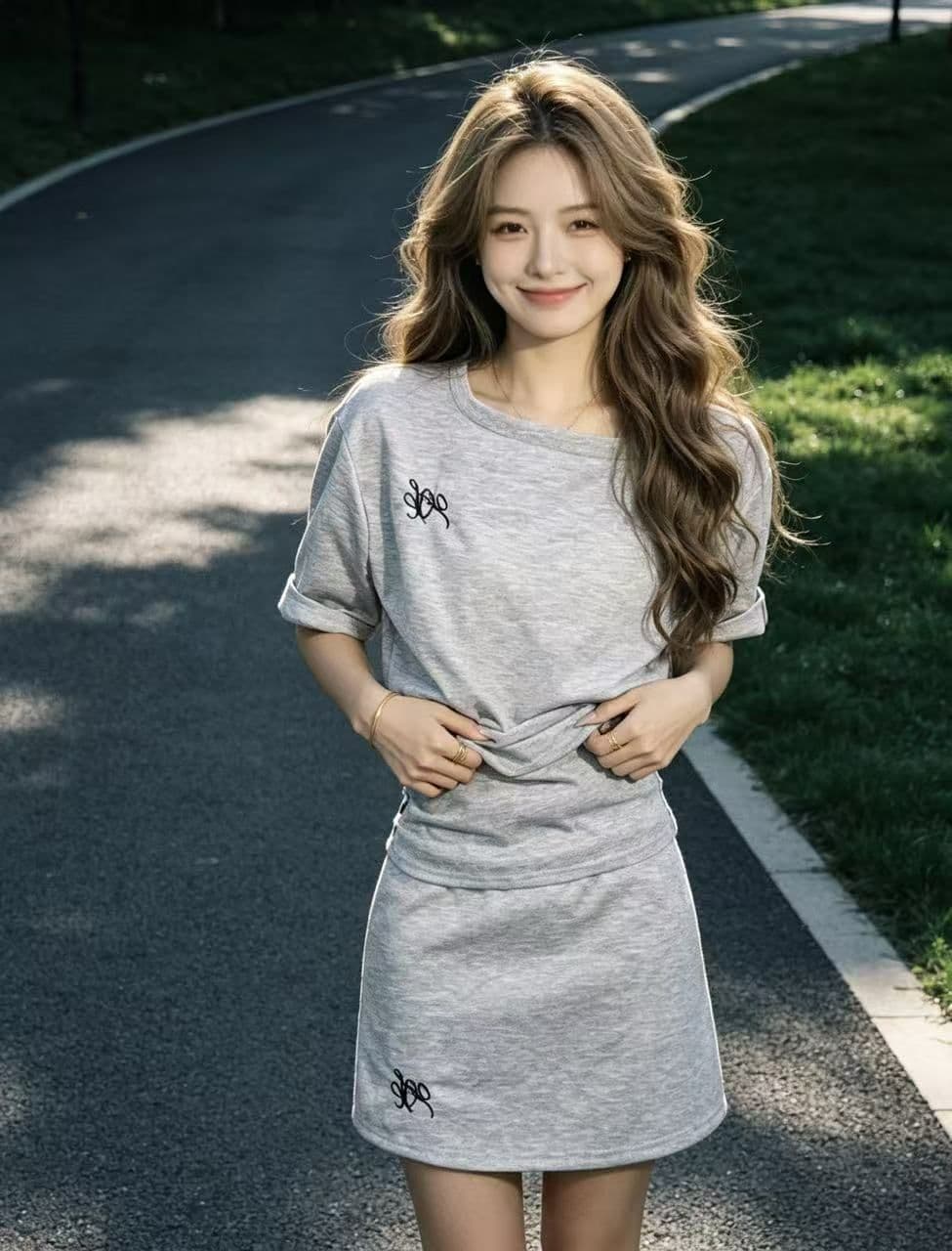 스포츠 슈트 여성 여름 학생 한국 스타일 루즈핏 패션 소금 부서 작은 키 반팔 미니 스커트 캐주얼 투피스 세트 트렌디 상세 이미지 4