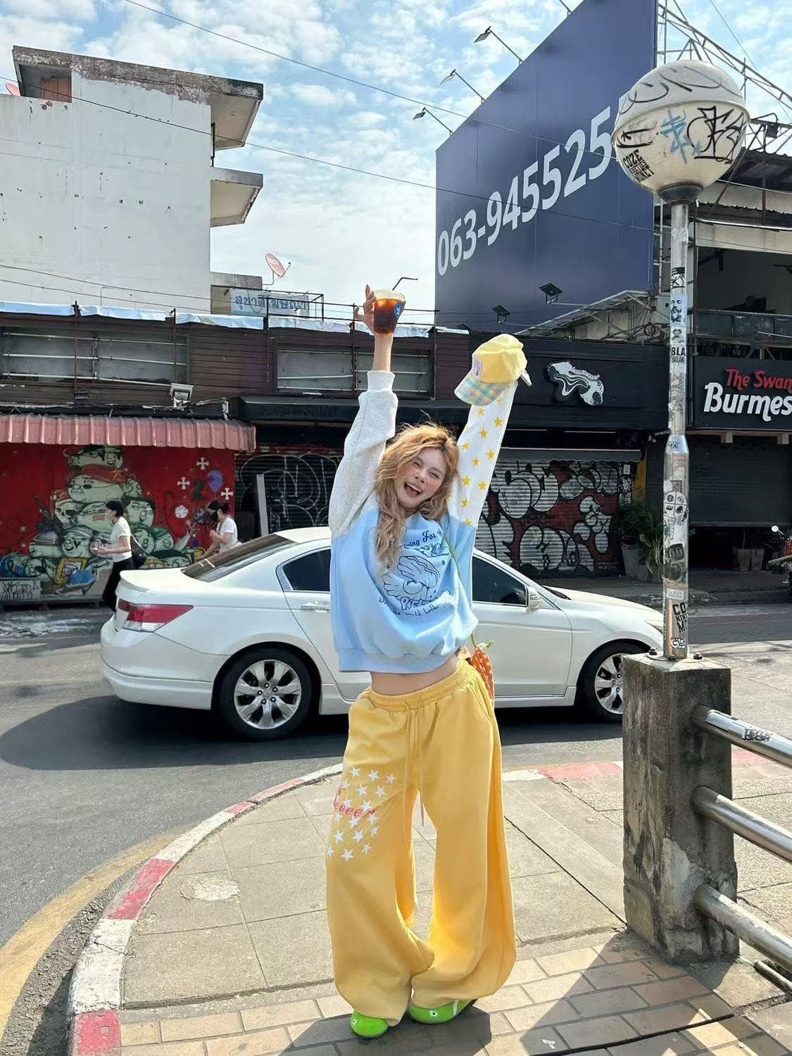 아메리칸 레트로 높음 거리 봄 여름 스타 깃발 디자인 센스 모통이 칼 와이드 레깅스 바지 루즈핏 조수 브랜드 운동 캐주얼 웨이 바지 이미지 2