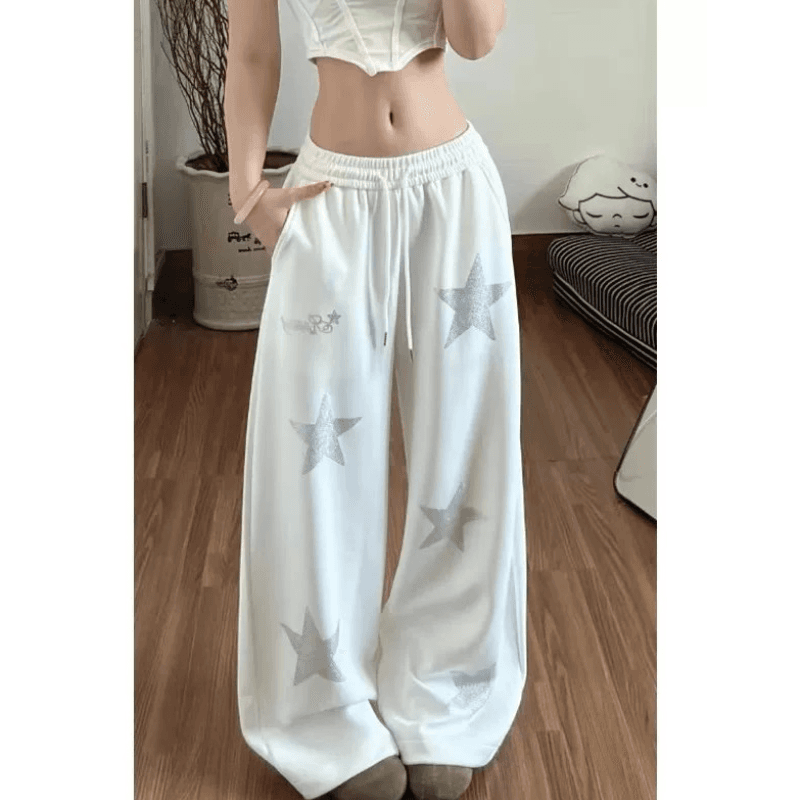 s-6xl 핫픽스 공예 별 웨이 바지 여성 여름 얇은 스타일 핫걸 품격 다용도 재즈 댄스 캐주얼 와이드 레그 팬츠