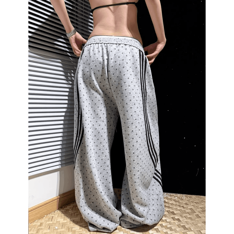 s-6xl 아메리칸 레트로 도트 무늬 캐주얼 바지 여성 여름 새로운 작은 대중 다용도 편안함 루즈핏 도루 센스 와이드 레그 팬츠 이미지 3