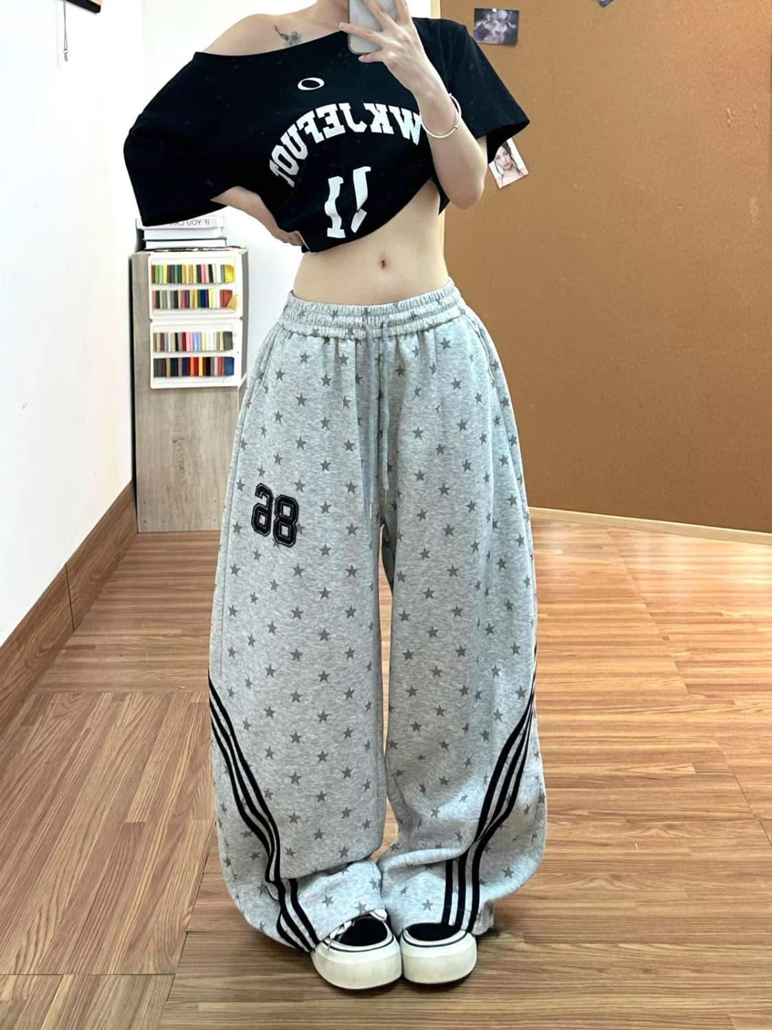 s-6xl 아메리칸 레트로 도트 무늬 캐주얼 바지 여성 여름 새로운 작은 대중 다용도 편안함 루즈핏 도루 센스 와이드 레그 팬츠 상세 이미지 3