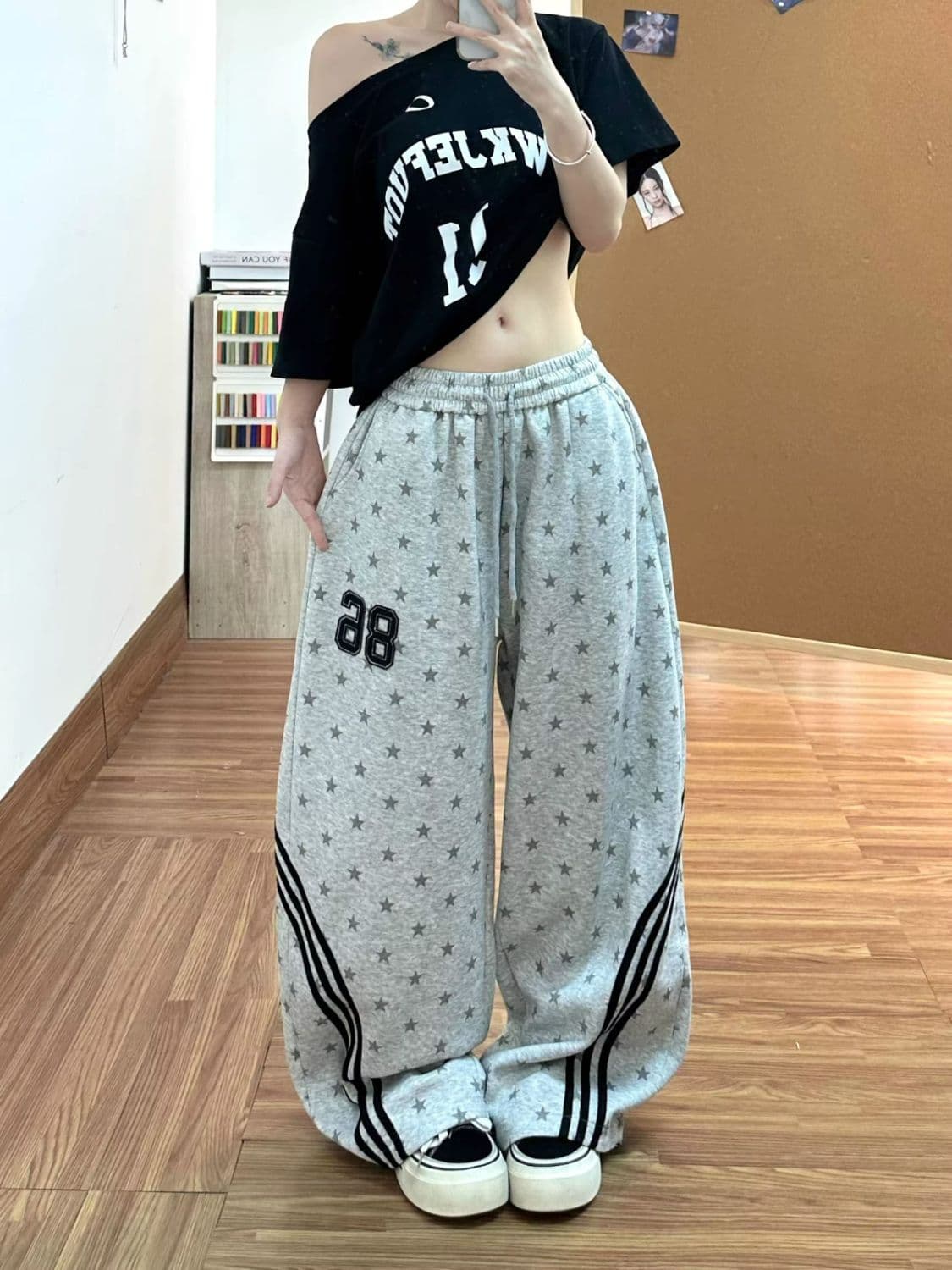 s-6xl 아메리칸 레트로 도트 무늬 캐주얼 바지 여성 여름 새로운 작은 대중 다용도 편안함 루즈핏 도루 센스 와이드 레그 팬츠 상세 이미지 4