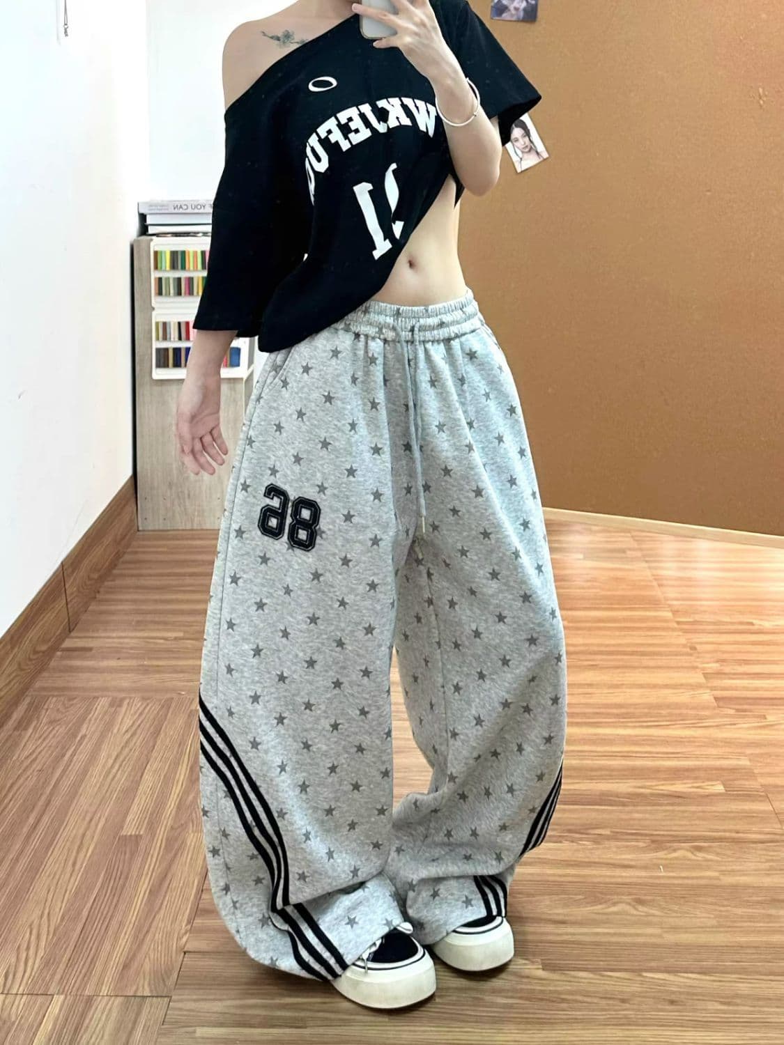 s-6xl 아메리칸 레트로 도트 무늬 캐주얼 바지 여성 여름 새로운 작은 대중 다용도 편안함 루즈핏 도루 센스 와이드 레그 팬츠 상세 이미지 5