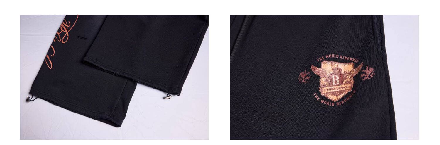 아메리칸 느긋한 마 오래된 알파벳 프린트 찢어진 부분 모통이 칼 캐주얼 바지 여성 레트로 루즈핏 넓은 다리 디자인 센스 웨이 바지 상세 이미지 3
