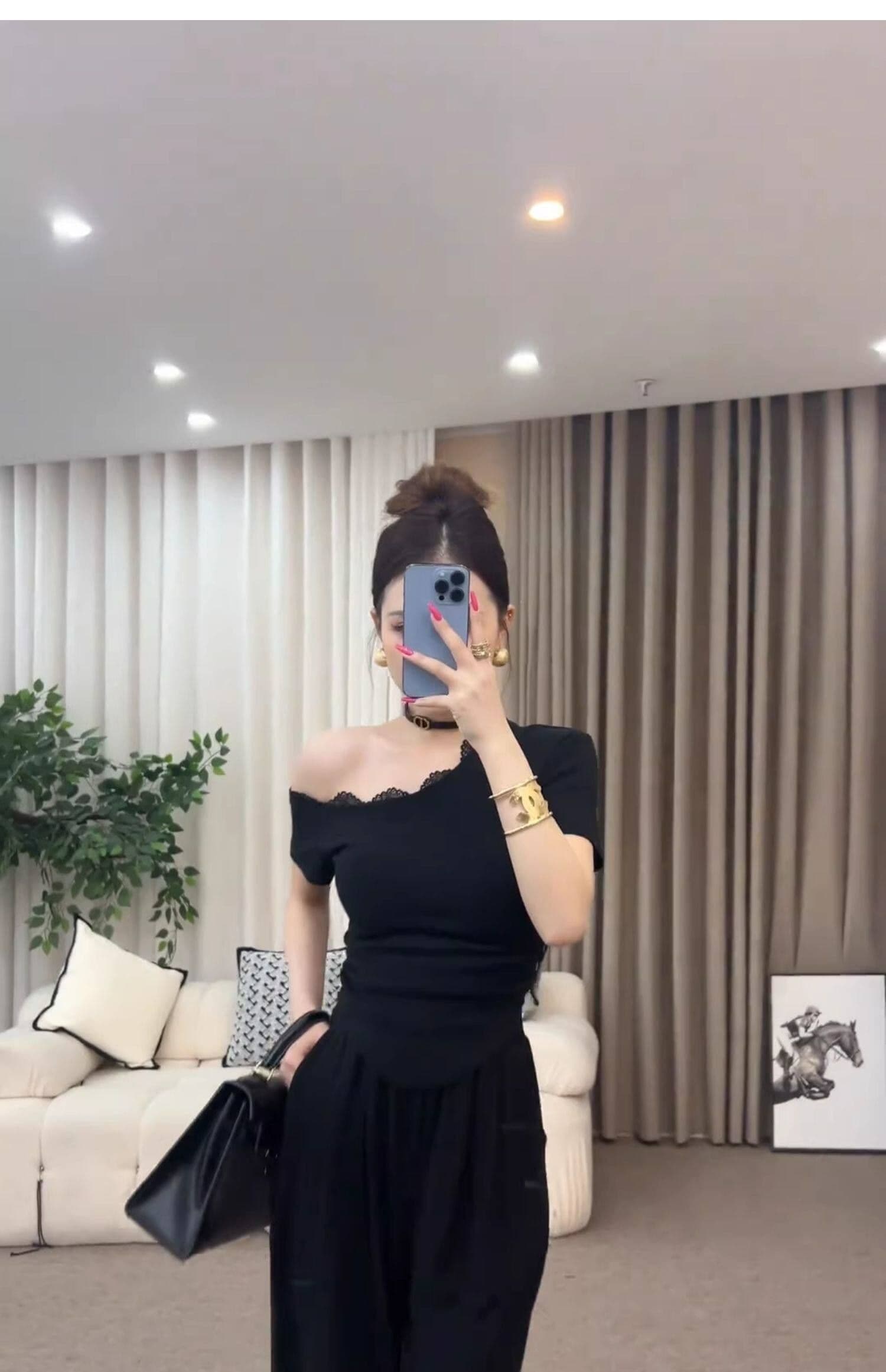 순면 한 부서 캐주얼 세트 여름 패션 연령 감소 몸매 가꾸기 슬림해 보이는 오프숄더 반팔 와이드 레그 팬츠 투피스 세트 이미지 3