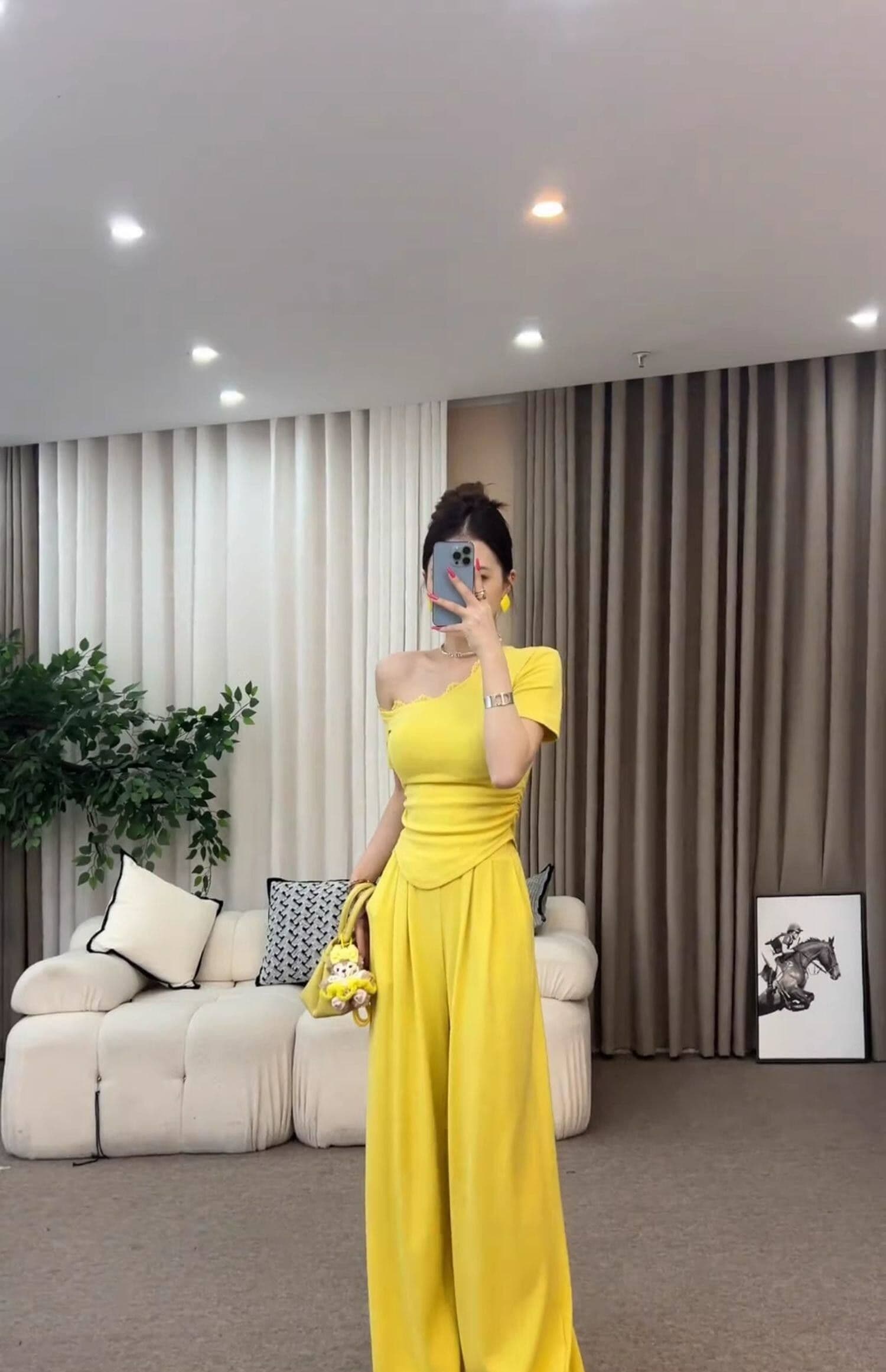 순면 한 부서 캐주얼 세트 여름 패션 연령 감소 몸매 가꾸기 슬림해 보이는 오프숄더 반팔 와이드 레그 팬츠 투피스 세트 이미지 4