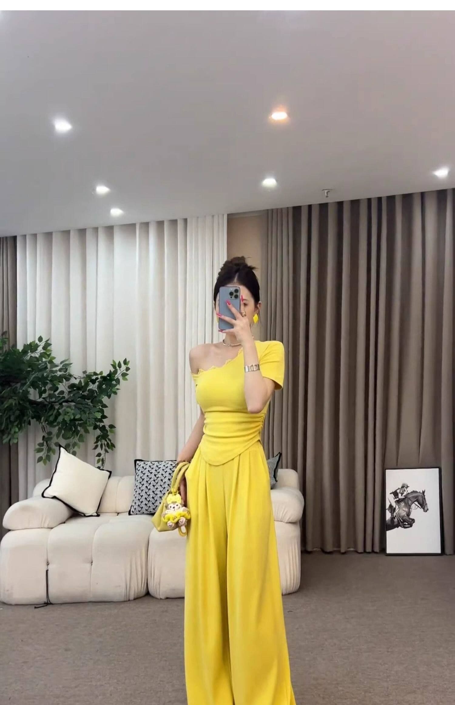 순면 한 부서 캐주얼 세트 여름 패션 연령 감소 몸매 가꾸기 슬림해 보이는 오프숄더 반팔 와이드 레그 팬츠 투피스 세트 상세 이미지 4