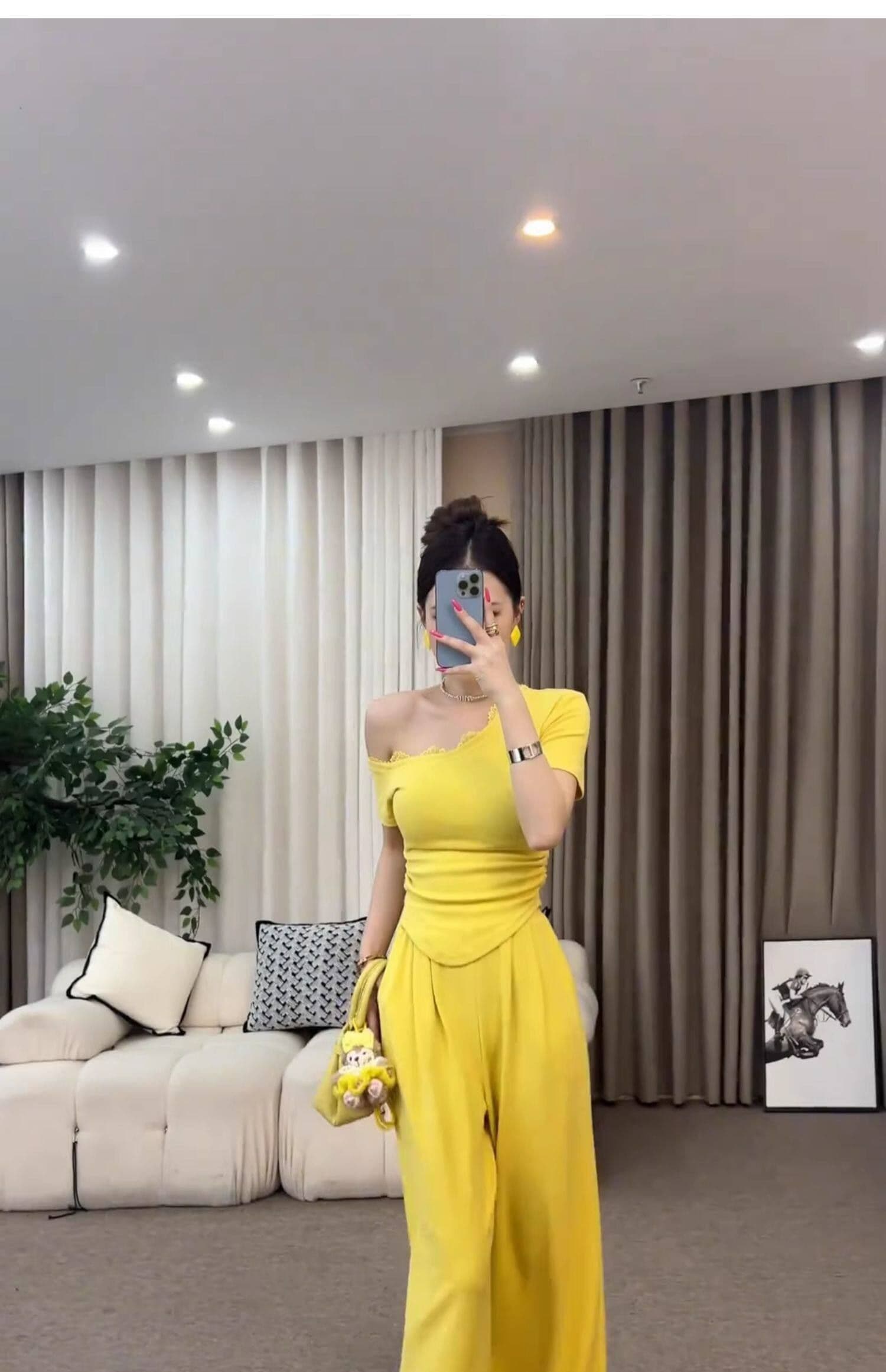 순면 한 부서 캐주얼 세트 여름 패션 연령 감소 몸매 가꾸기 슬림해 보이는 오프숄더 반팔 와이드 레그 팬츠 투피스 세트 상세 이미지 9