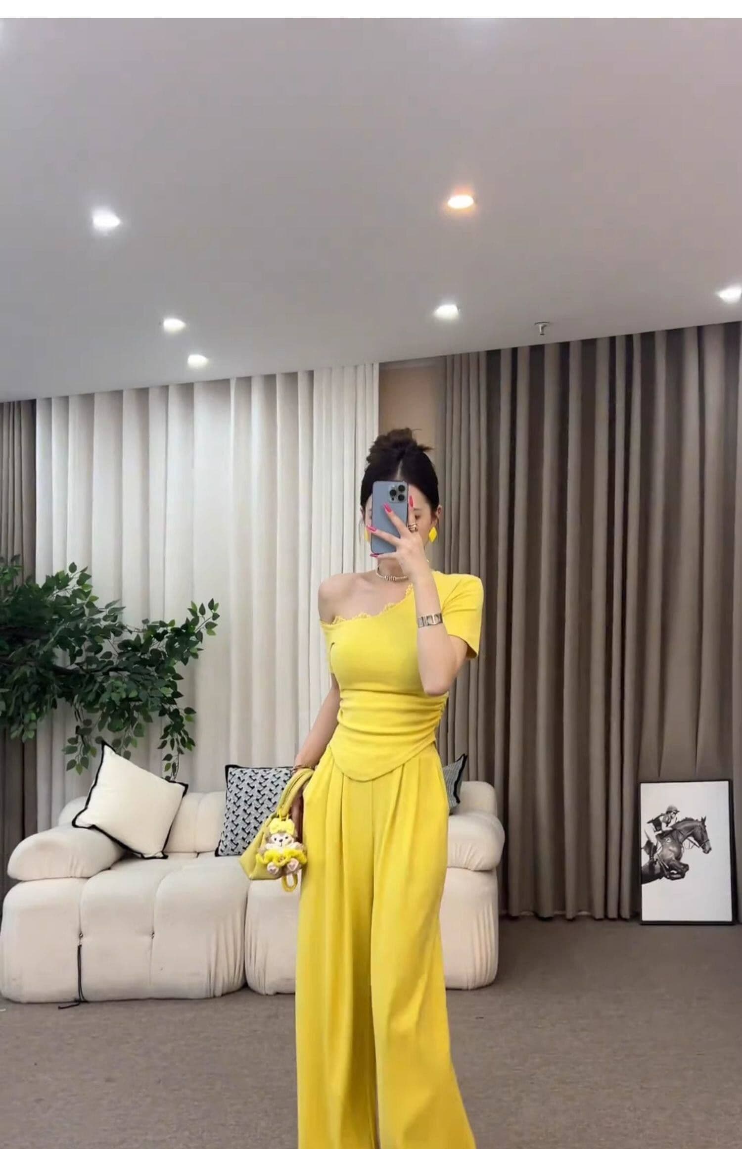 순면 한 부서 캐주얼 세트 여름 패션 연령 감소 몸매 가꾸기 슬림해 보이는 오프숄더 반팔 와이드 레그 팬츠 투피스 세트 상세 이미지 10