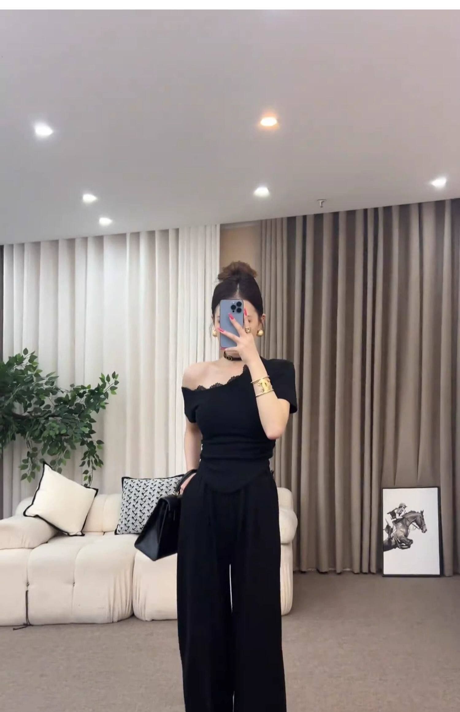 순면 한 부서 캐주얼 세트 여름 패션 연령 감소 몸매 가꾸기 슬림해 보이는 오프숄더 반팔 와이드 레그 팬츠 투피스 세트 상세 이미지 12