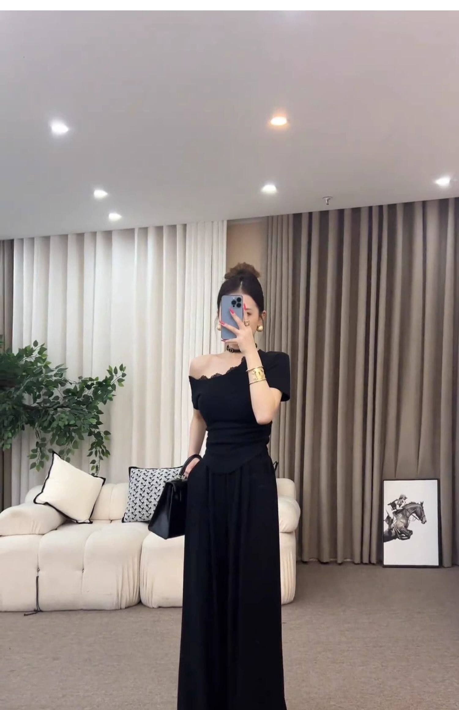 순면 한 부서 캐주얼 세트 여름 패션 연령 감소 몸매 가꾸기 슬림해 보이는 오프숄더 반팔 와이드 레그 팬츠 투피스 세트 상세 이미지 13