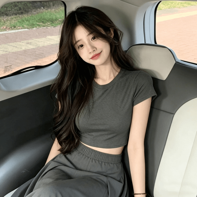한 부서 느긋한 바람 캐주얼 세트 드레스 여성 여름 코디 전체 집합 벨트 반팔 티셔츠 맨위 반신 스커트 투피스 세트 상세 이미지 2