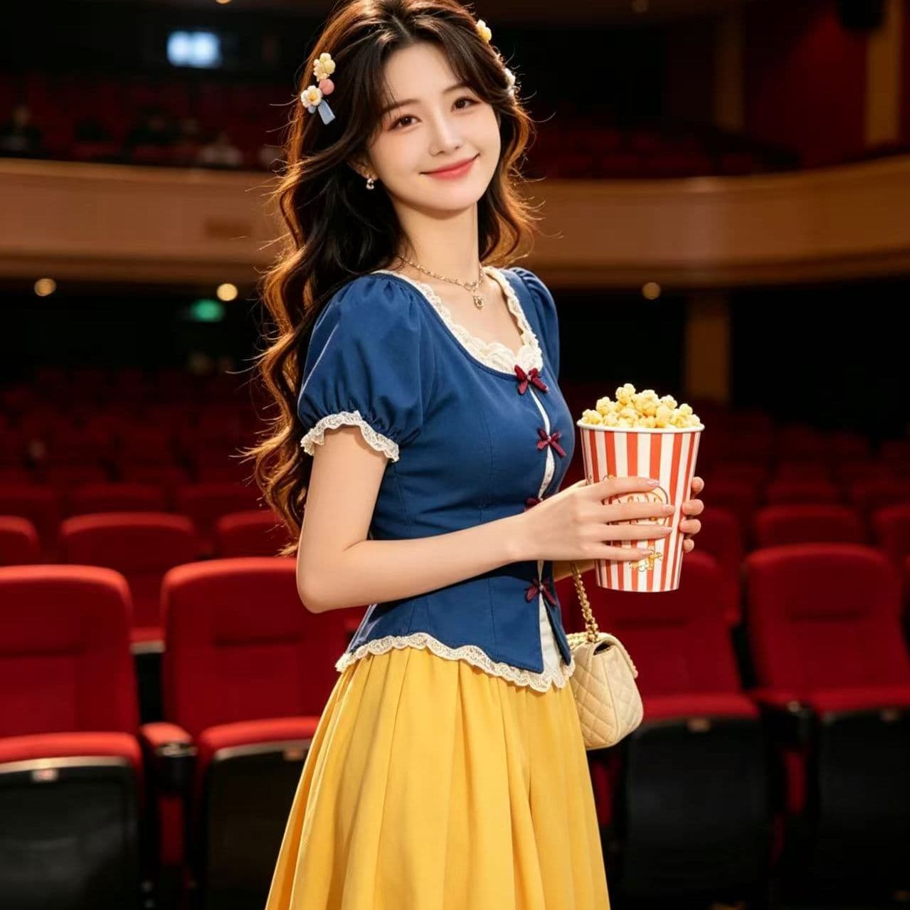 파란색 레이스 조각 맨위 달콤함 세트 투피스 세트 반신 스커트 여름 새로운 2026 백설공주 치마 이미지 4