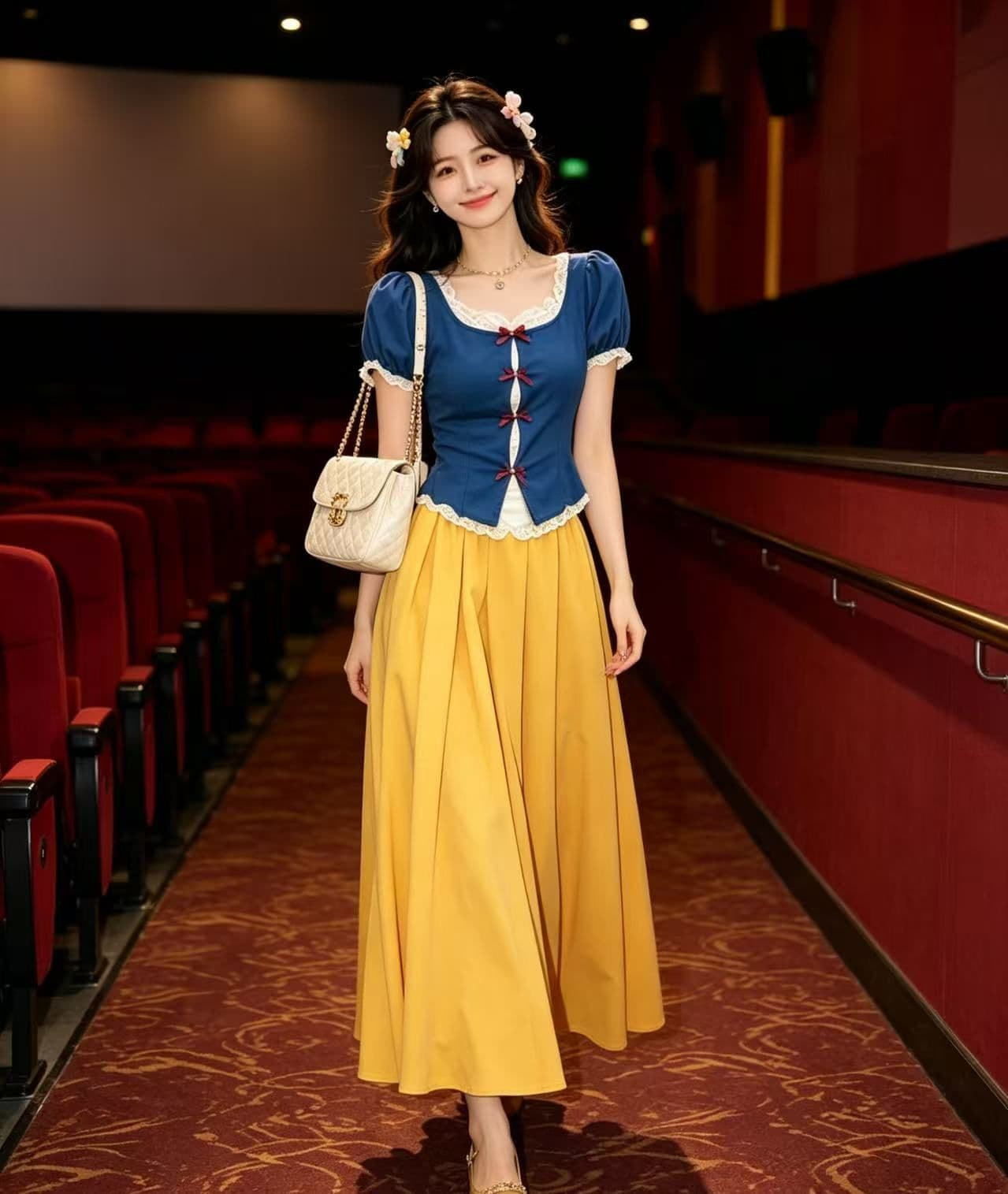 파란색 레이스 조각 맨위 달콤함 세트 투피스 세트 반신 스커트 여름 새로운 2026 백설공주 치마 상세 이미지 5
