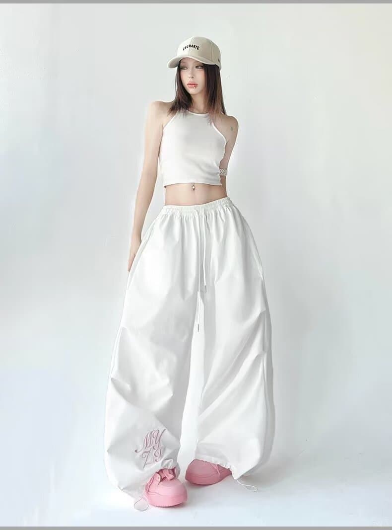 아메리칸 핫걸 도파민 색상 자수 워크웨어 팬츠 얇은 스타일 속도 건조한 스트리트 댄스 루즈핏 넓은 다리 낙하산 병 바지 트렌디 상세 이미지 23